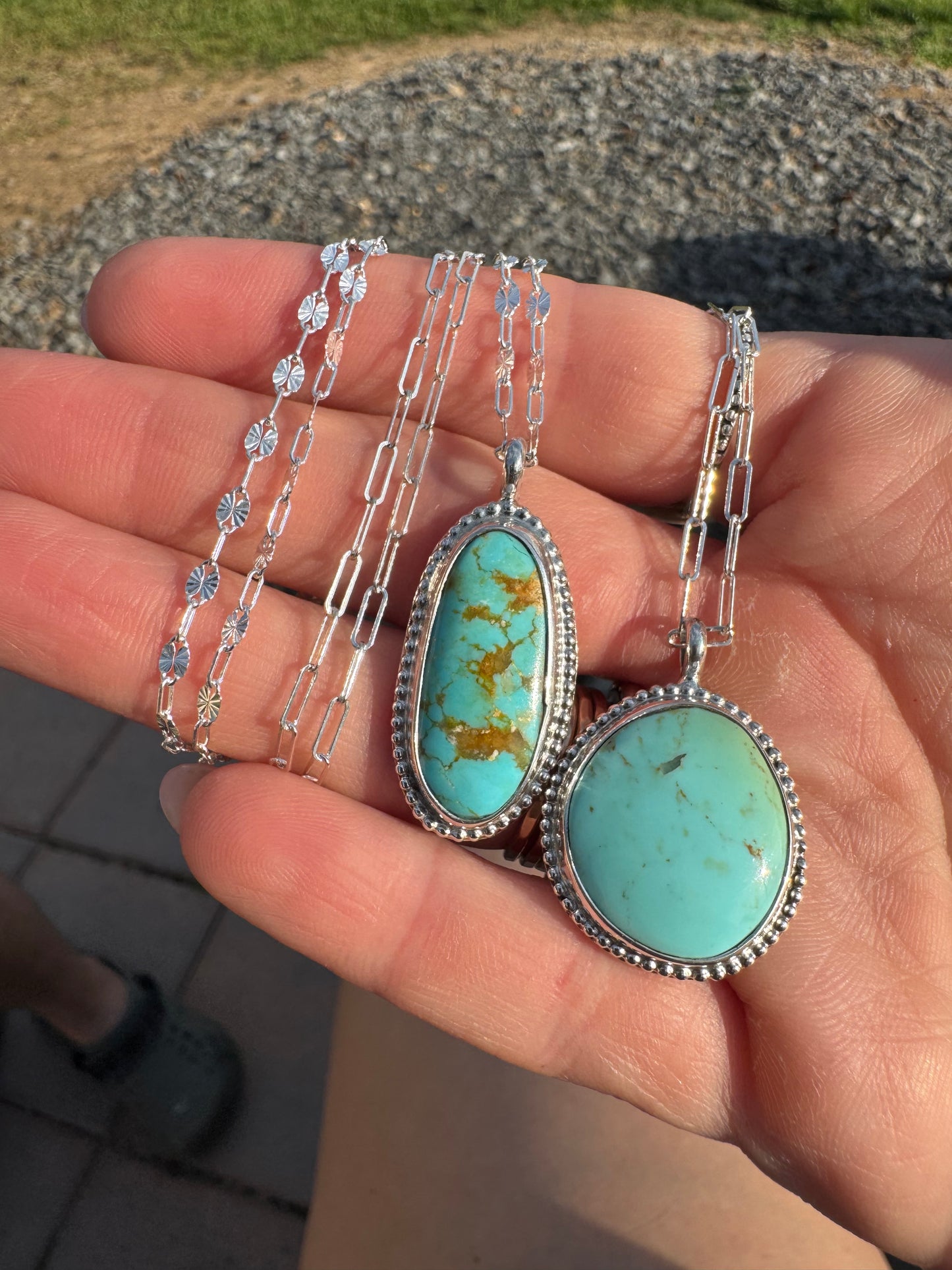 Elongated oval Tyrone turquoise Necklace