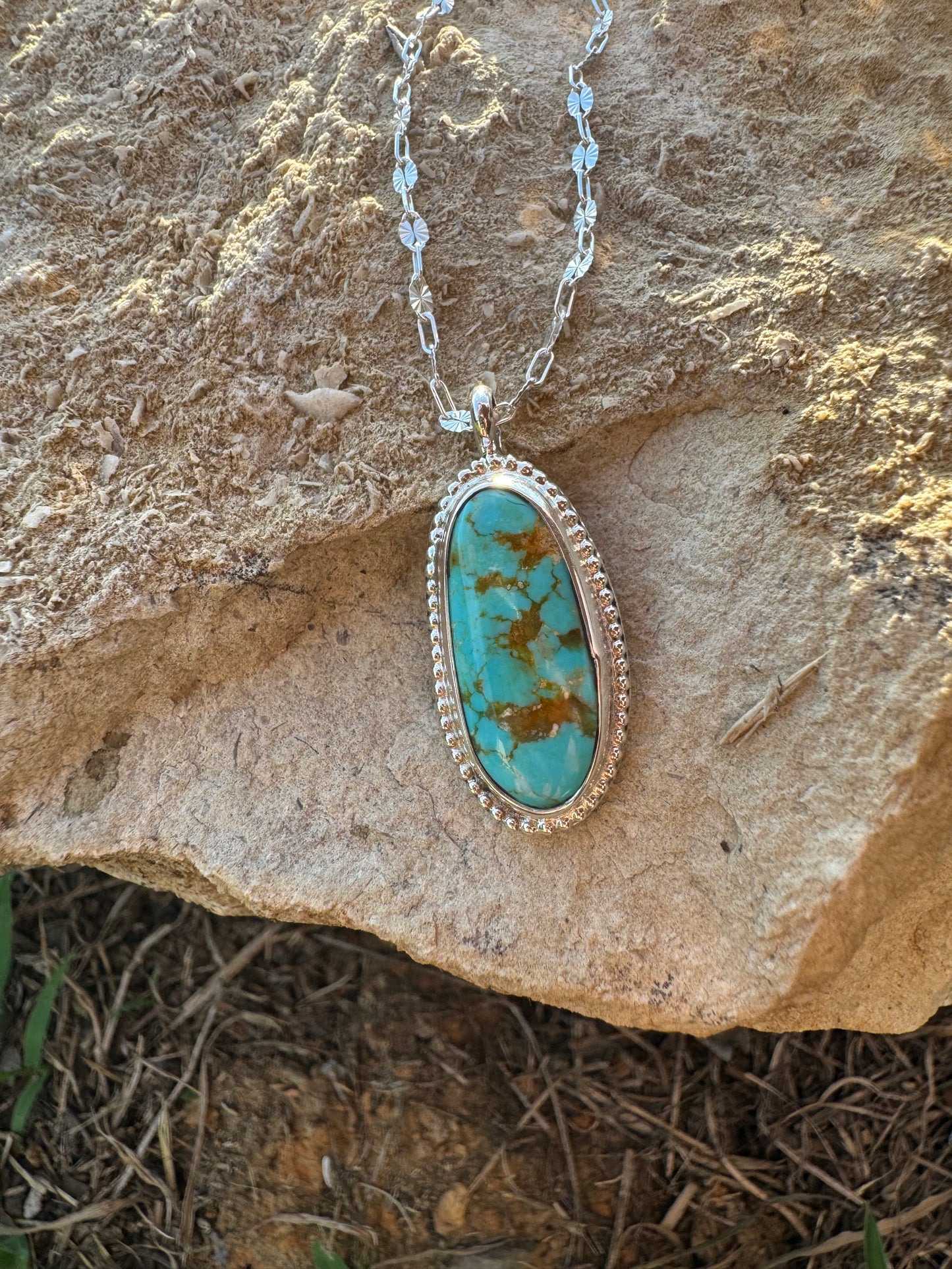 Elongated oval Tyrone turquoise Necklace