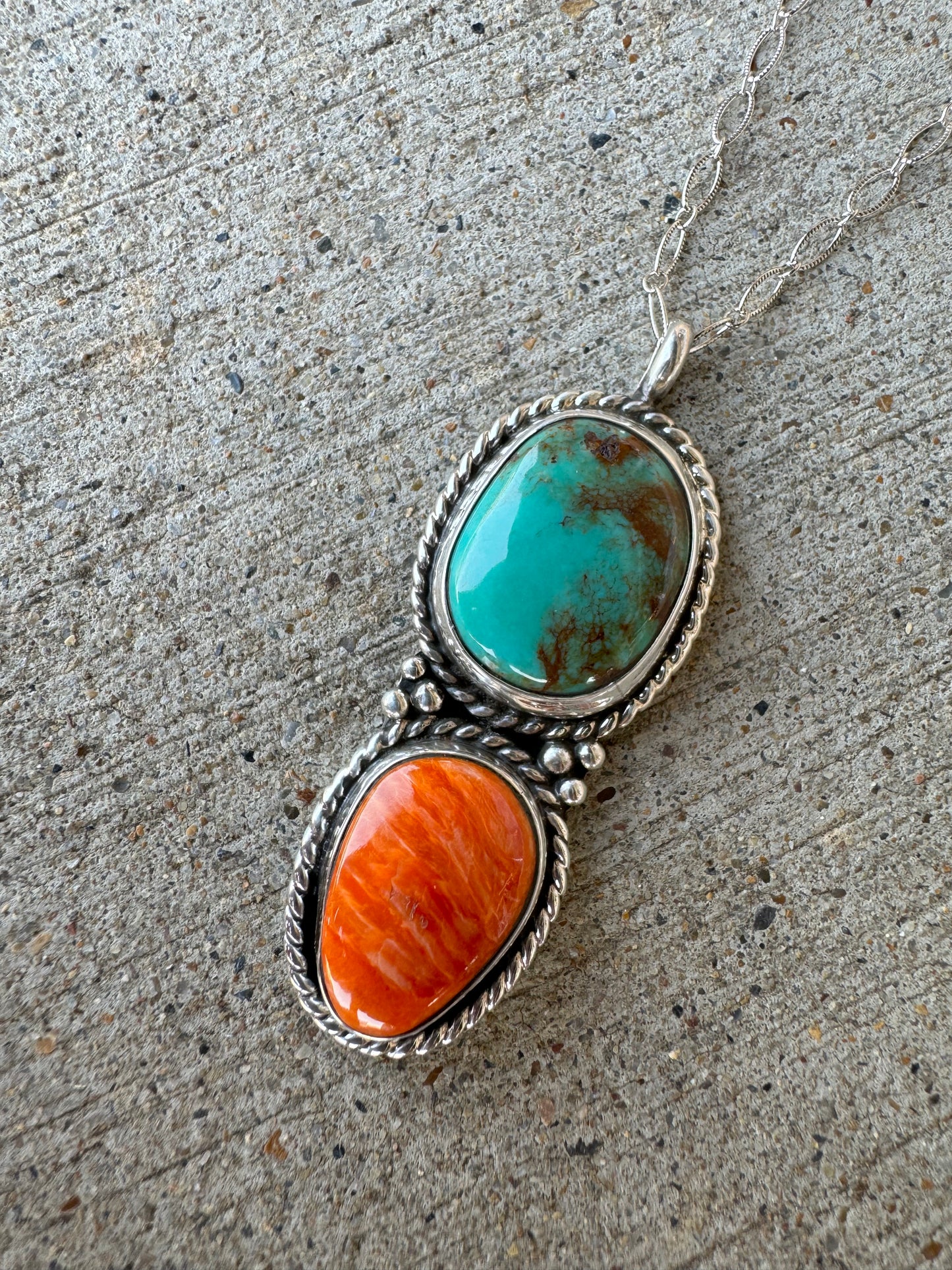 Spiny oyster shell and turquoise pendant