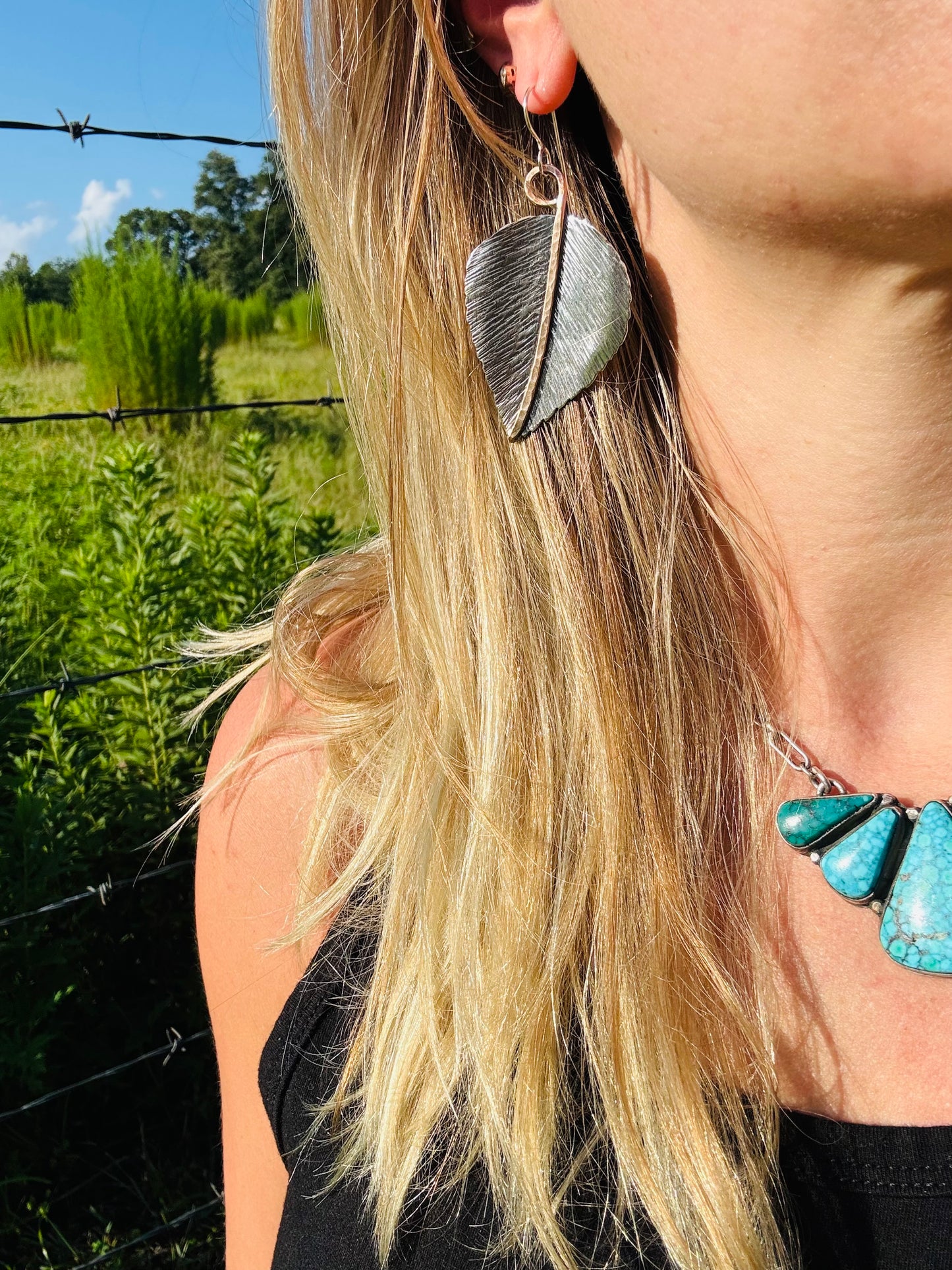 Sterling silver and Bronze textured Leaf Earrings