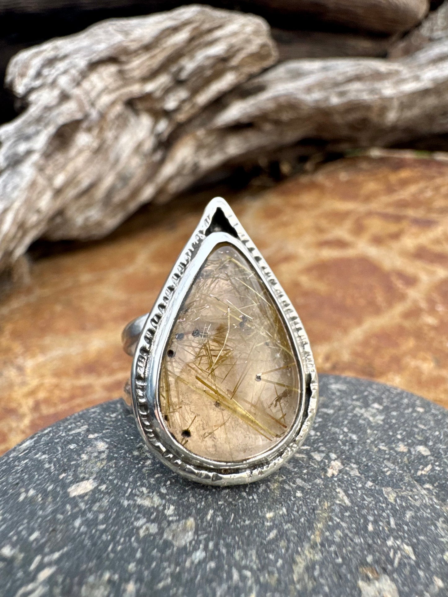 Rutilated Quartz Pear Ring size 6