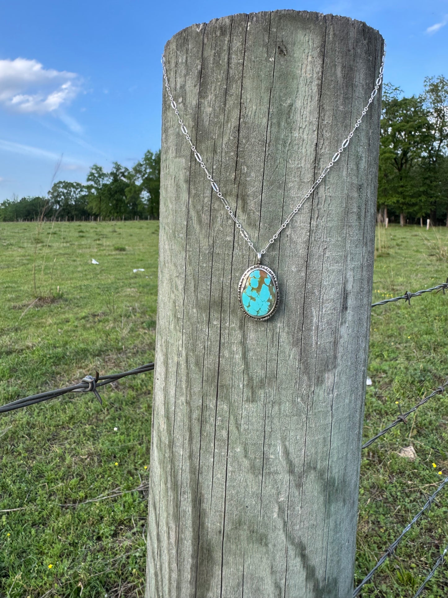 Rustic Oval Tyrone Turquoise Necklace