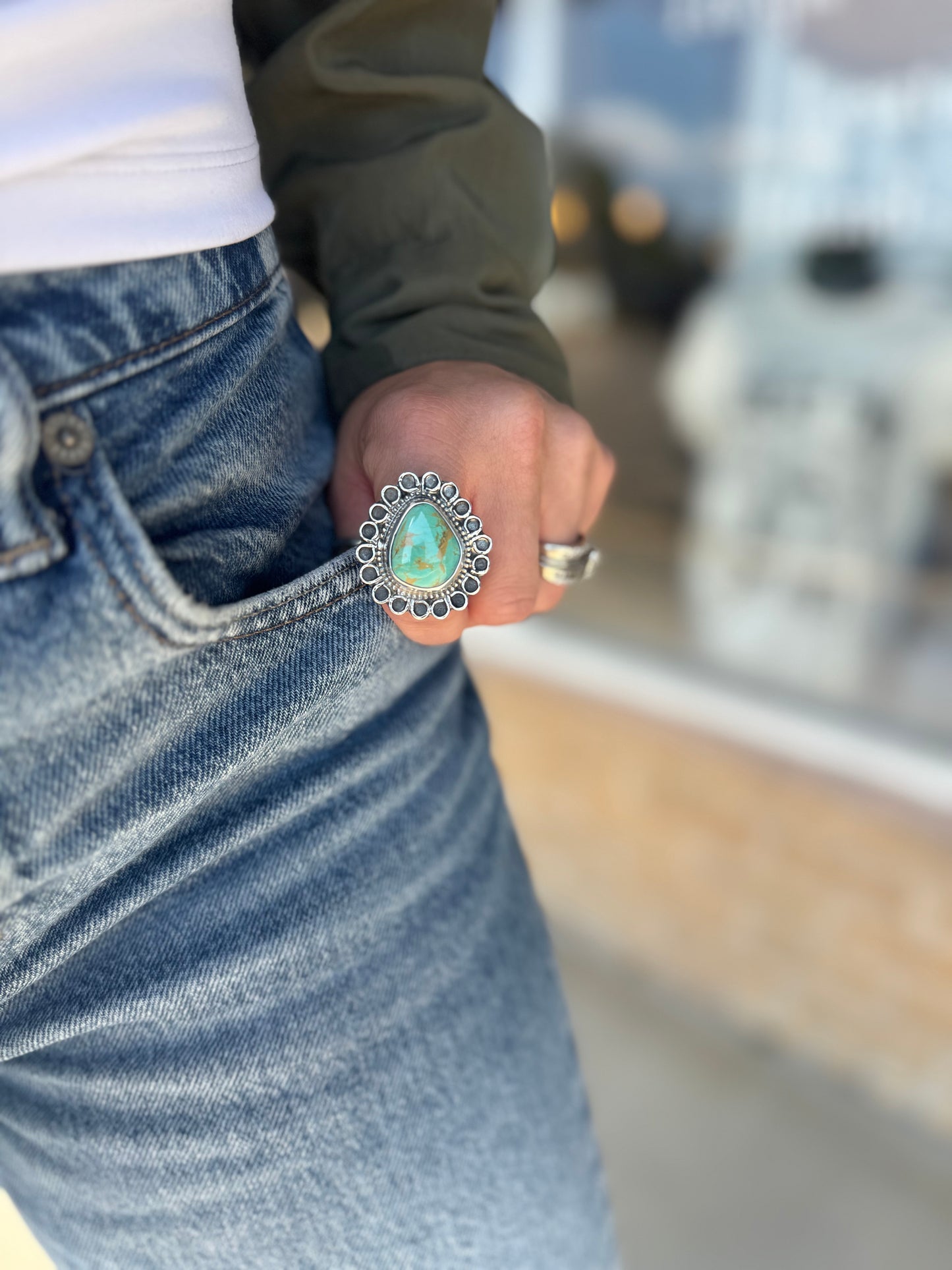 Tyrone Turquoise Flower Ring size 9