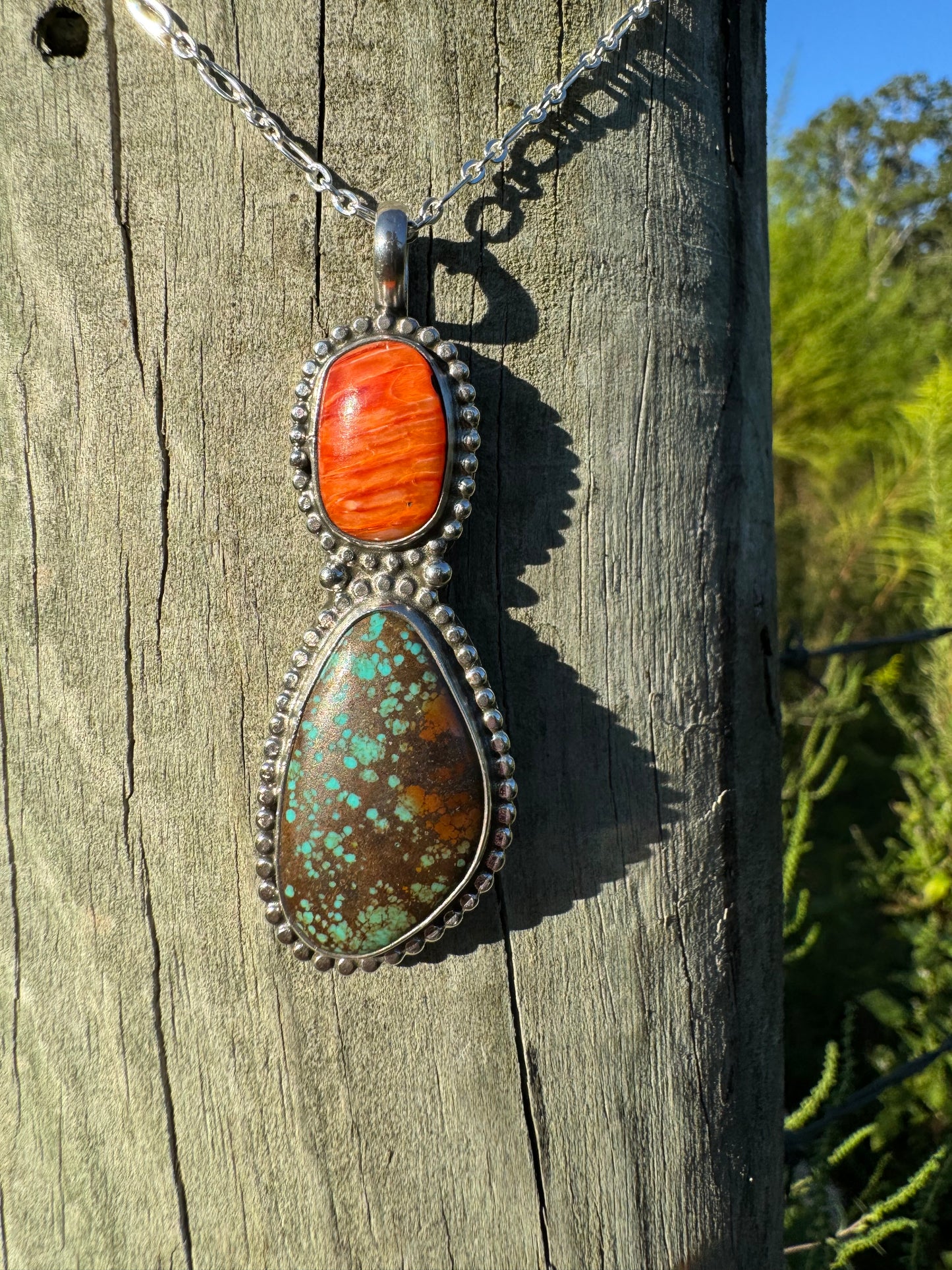 Spiny oyster and turquoise pendant