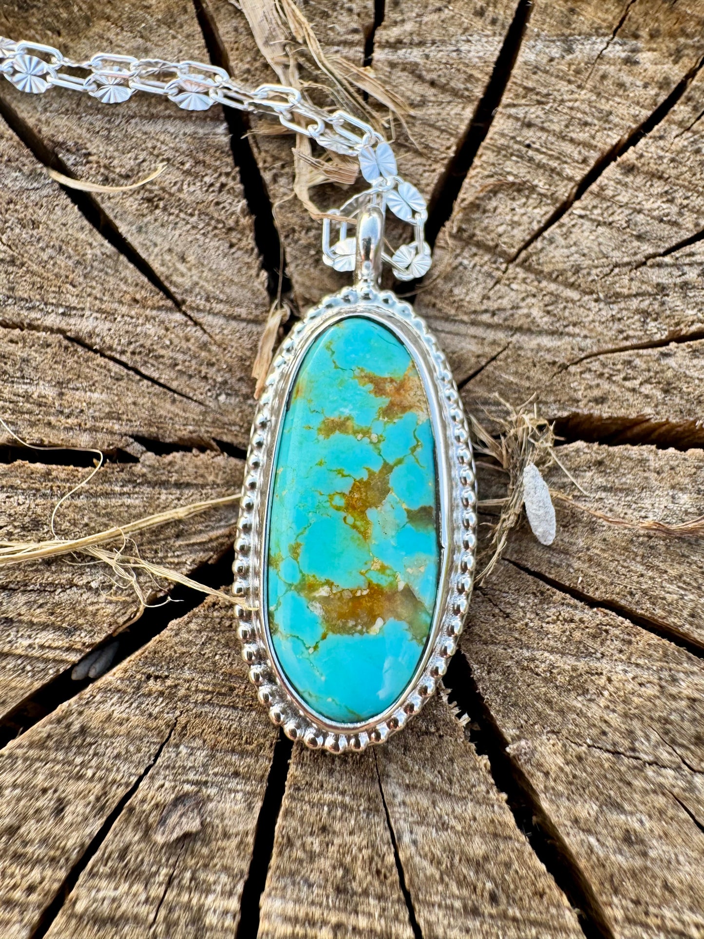 Elongated oval Tyrone turquoise Necklace