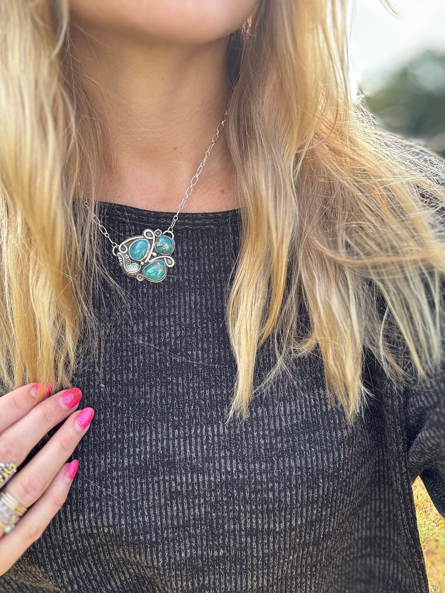 Campitos turquoise feather station necklace