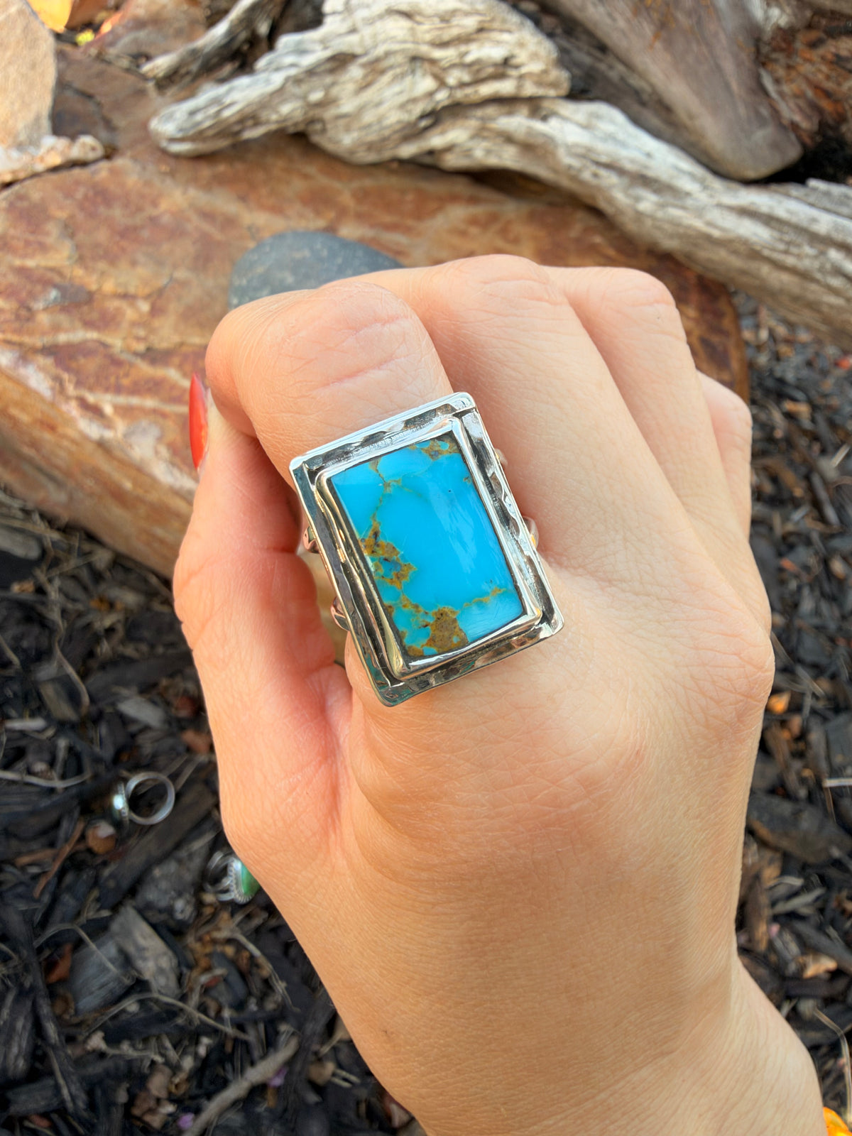 Kingman turquoise Rectangle ring size 8