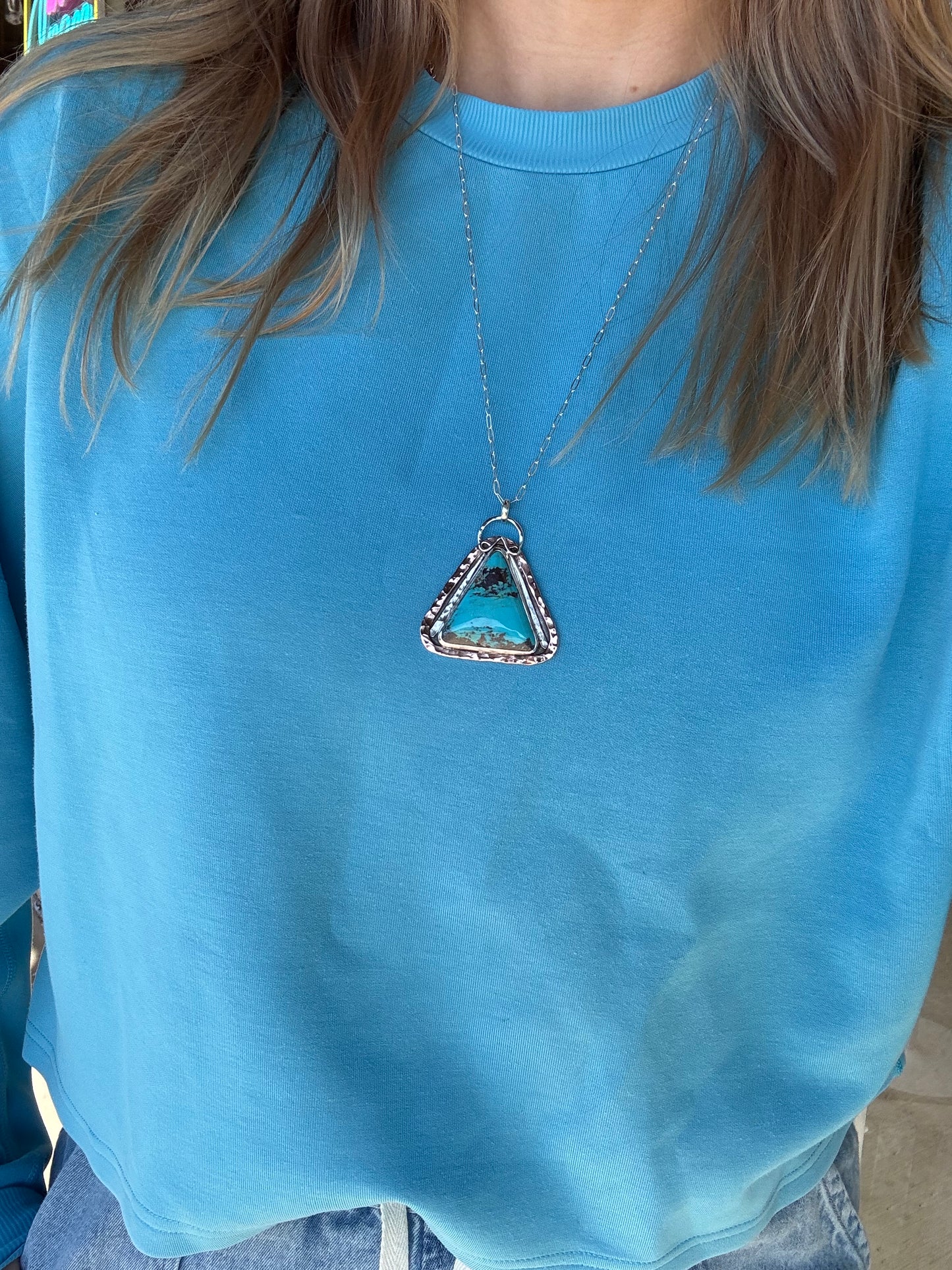 Triangle Kingman Turquoise Pendant with Copper detail