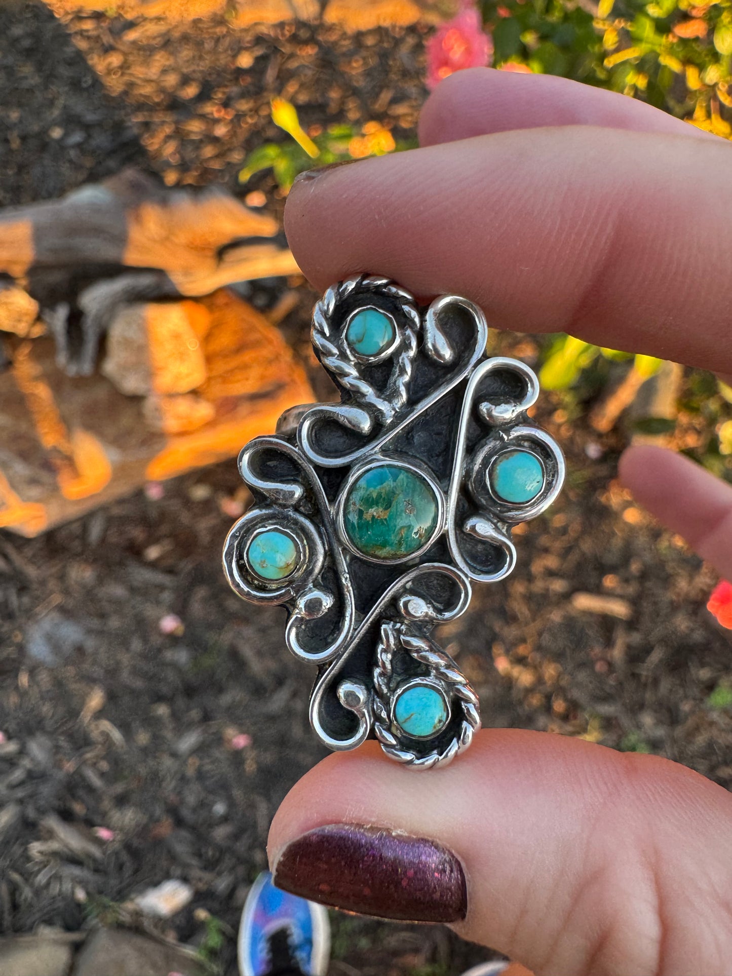Filigree Turquoise Statement ring size 6