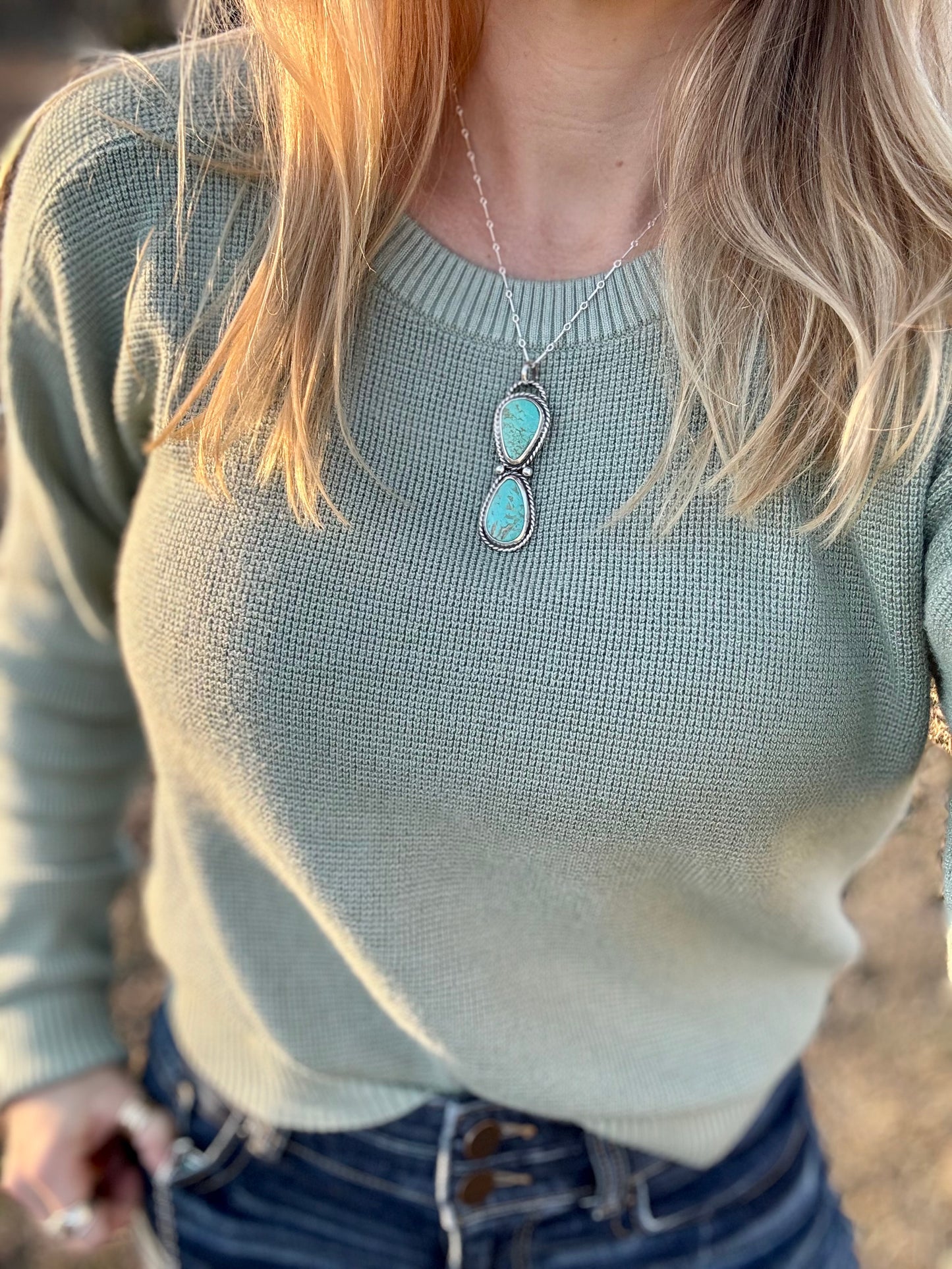 Two Stone Tyrone Turquoise statement Pendant