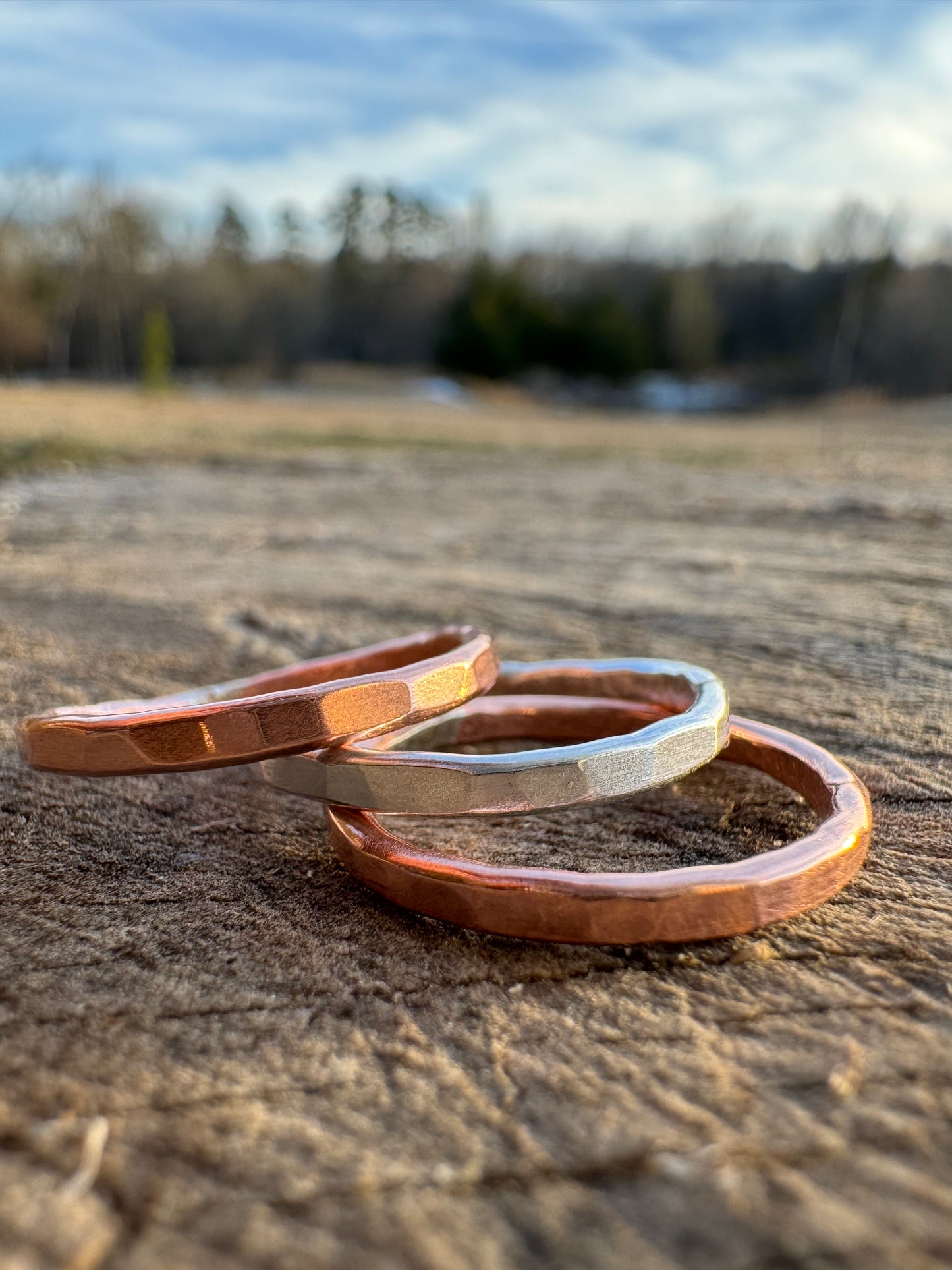 Hammered Sterling Silver and Copper stacker ring set