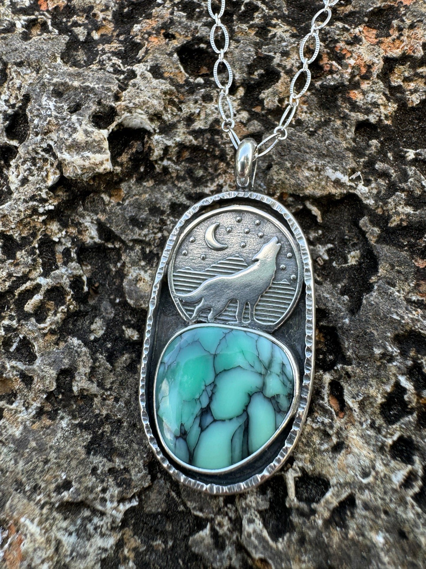 Howling wolf Variscite necklace