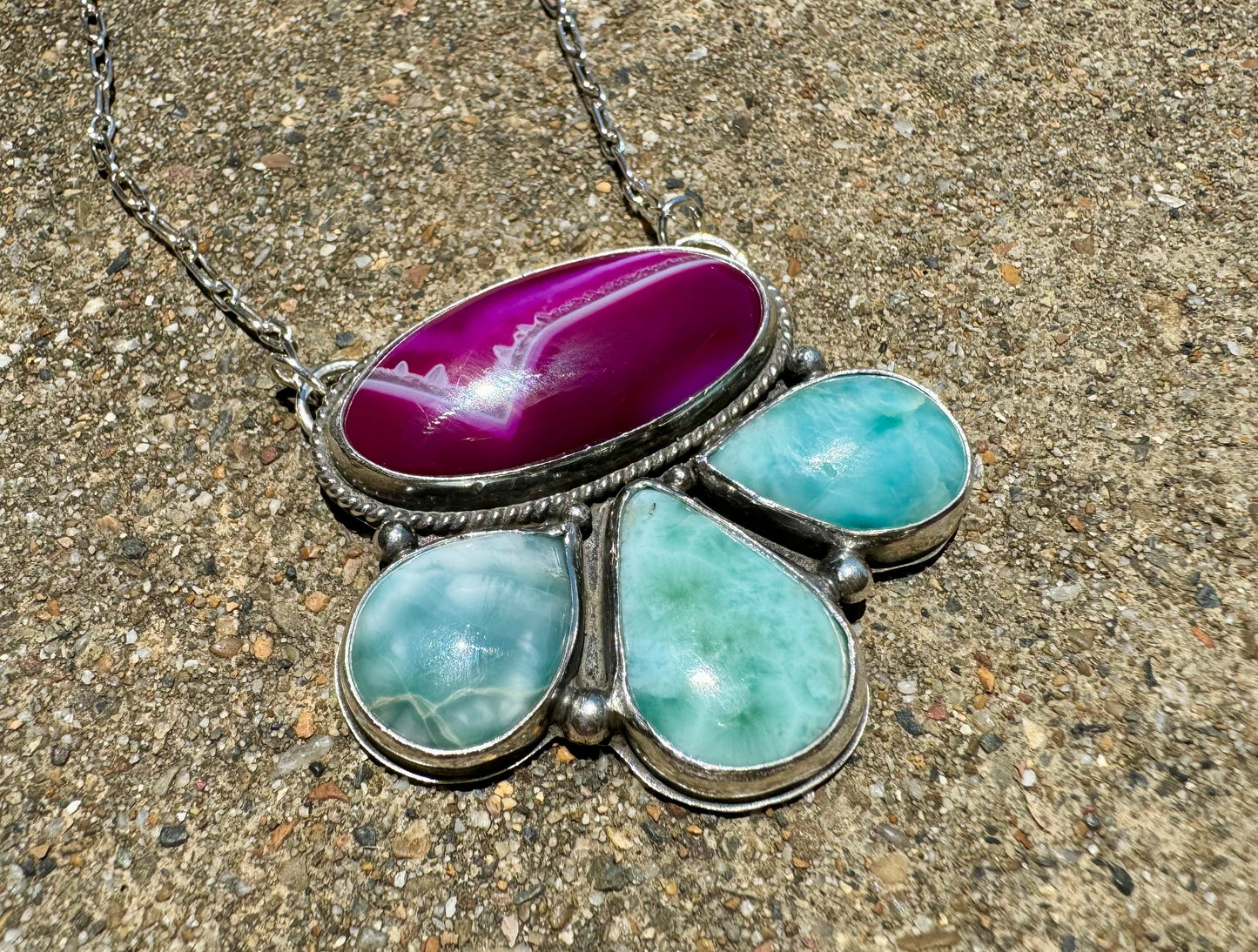 Custom for April Fuchsia pink Agate and Larimar necklace