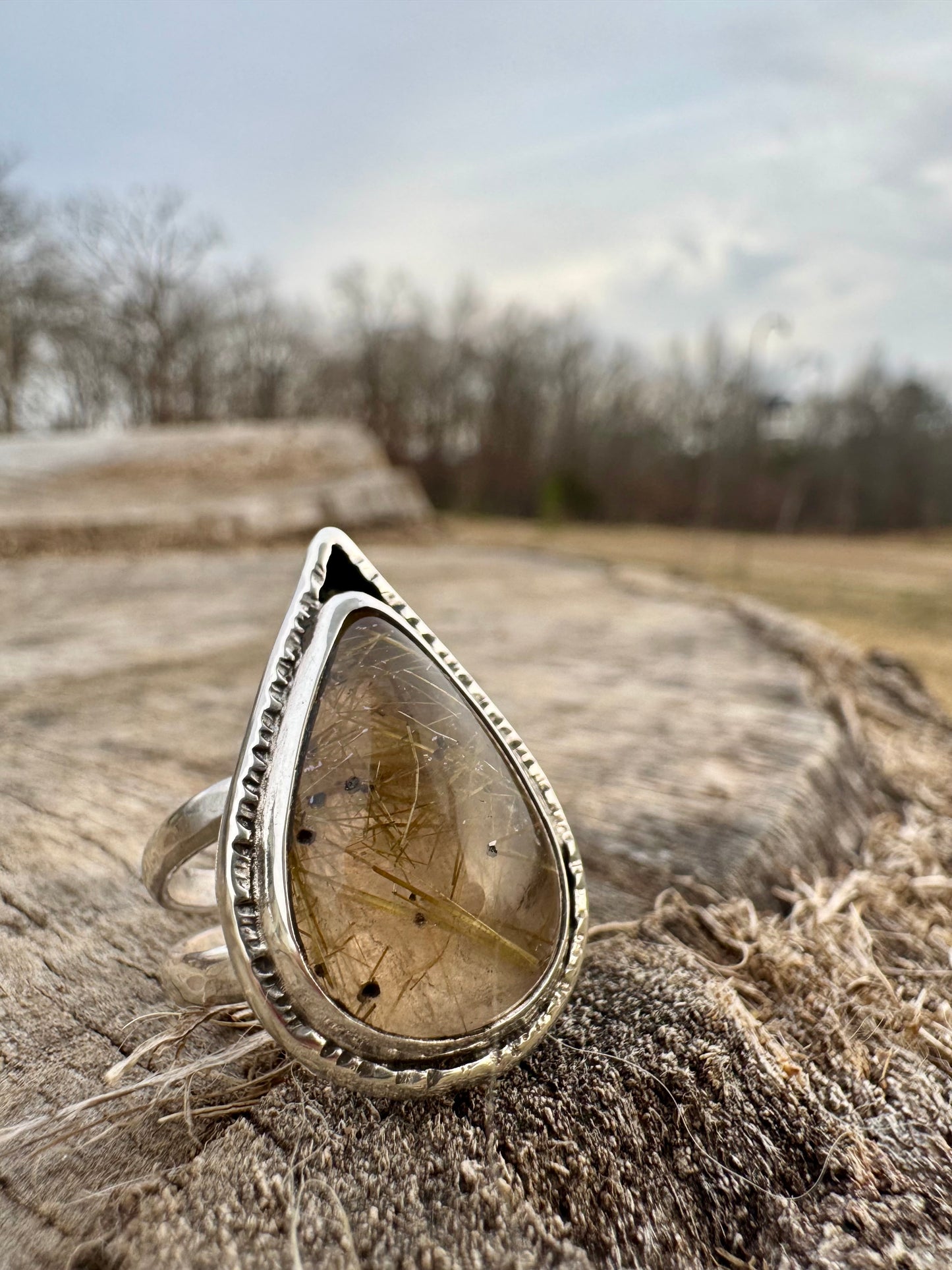 Rutilated Quartz Pear Ring size 6