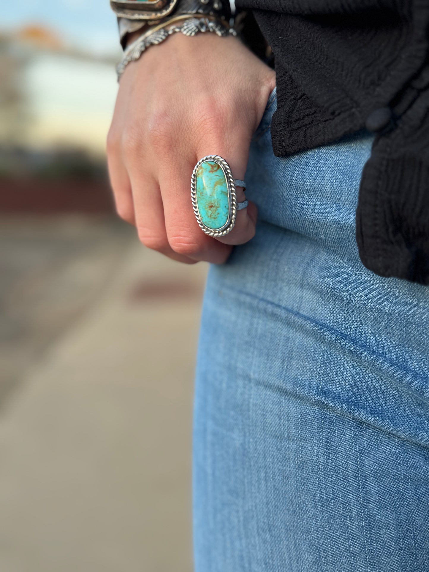 Tyrone Turquoise rope ring size 9