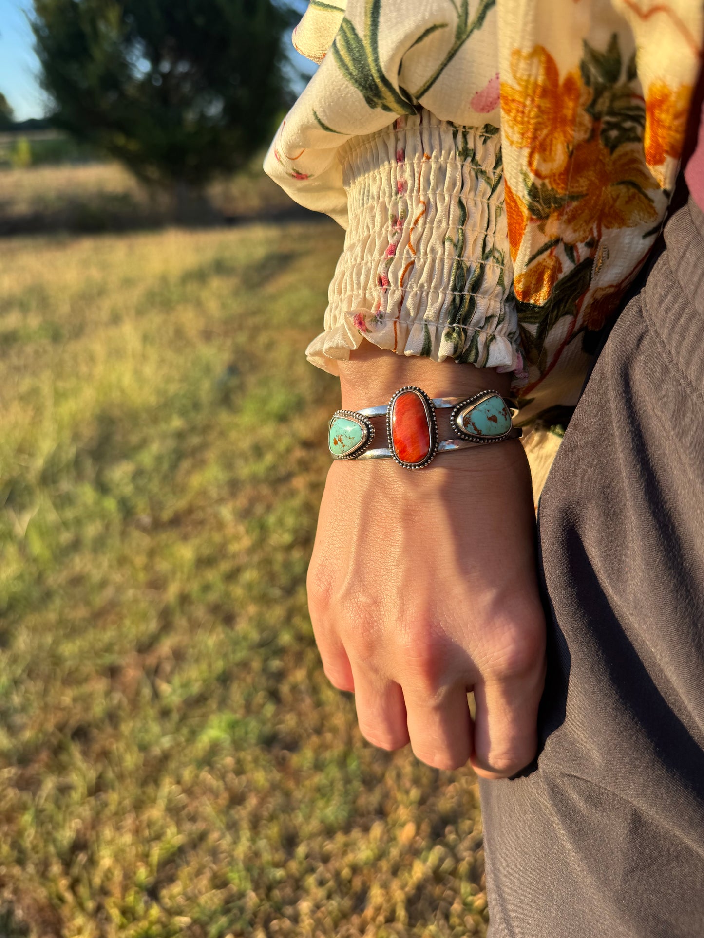 Tyrone turquoise and Spiny oyster cuff
