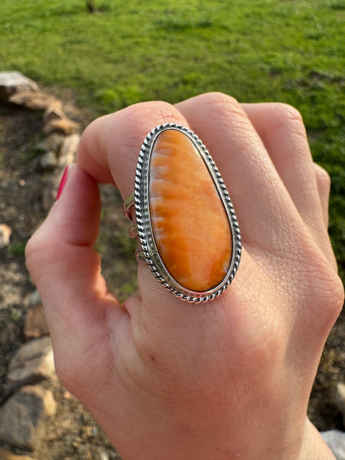 Long oval Spiny oyster ring size 8.5