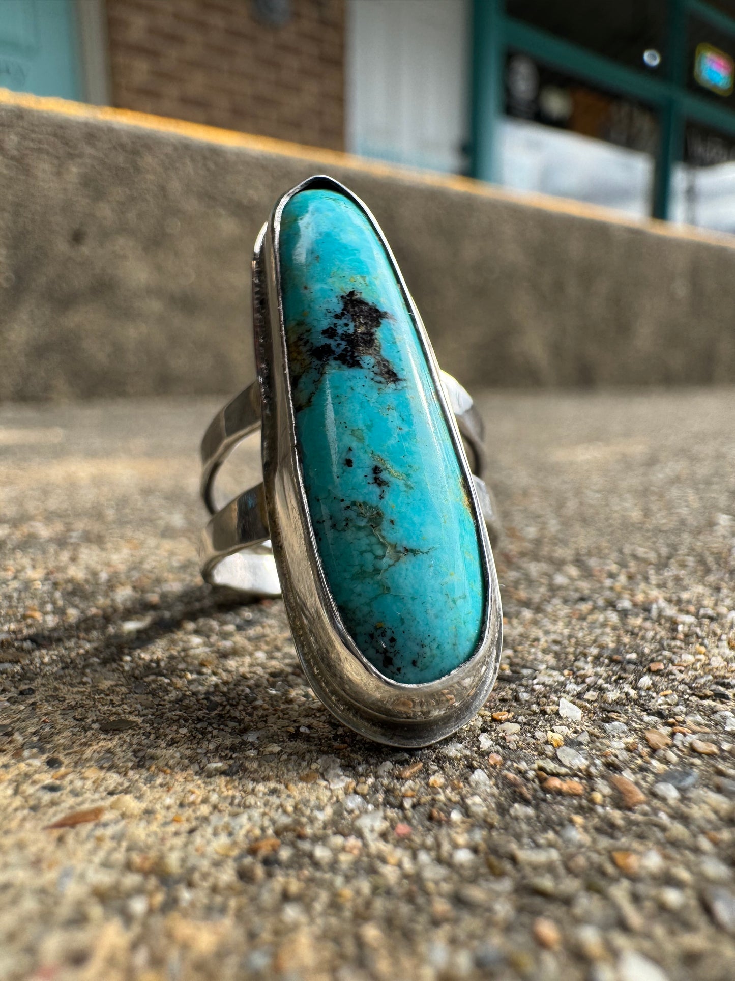 Long Kingman turquoise ring size 6.5