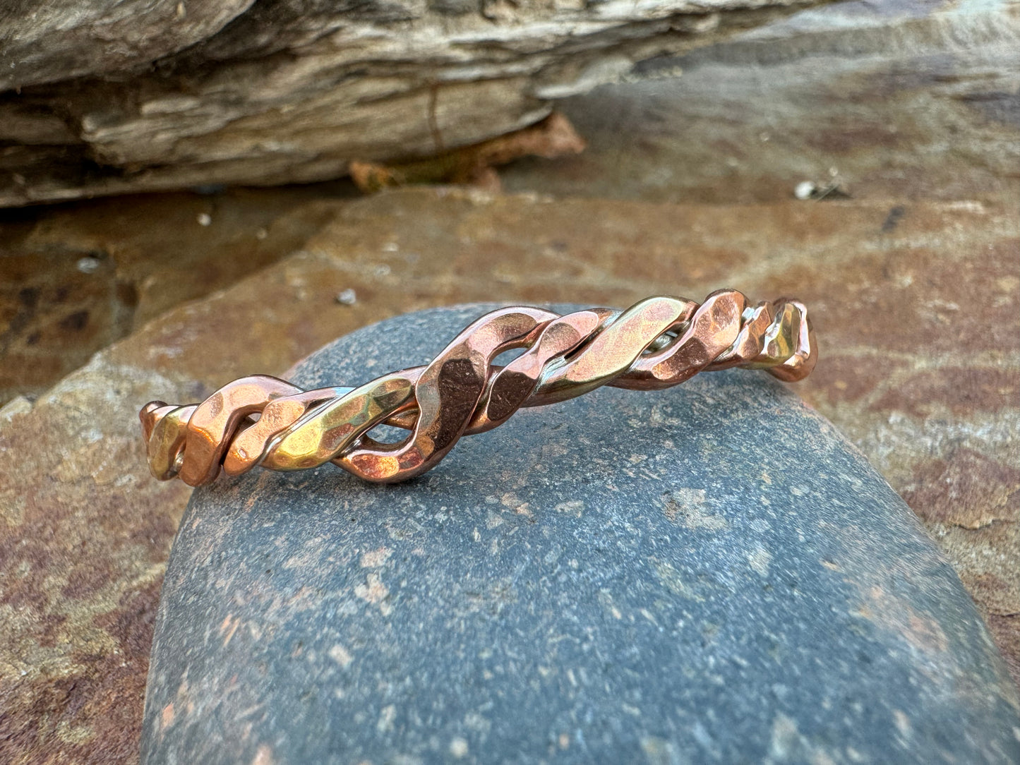 Brass and copper braided cuff