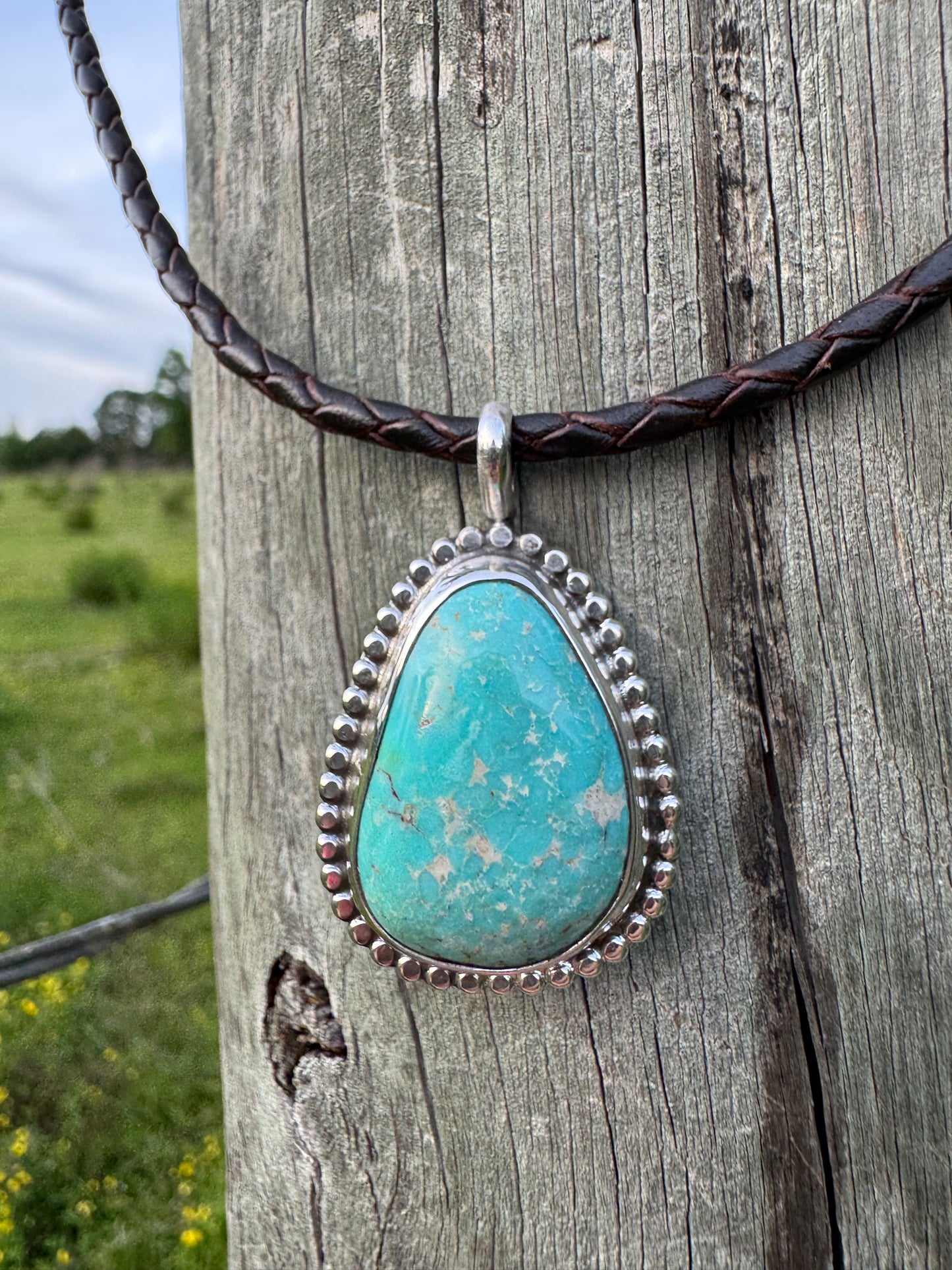 Kingman turquoise on leather