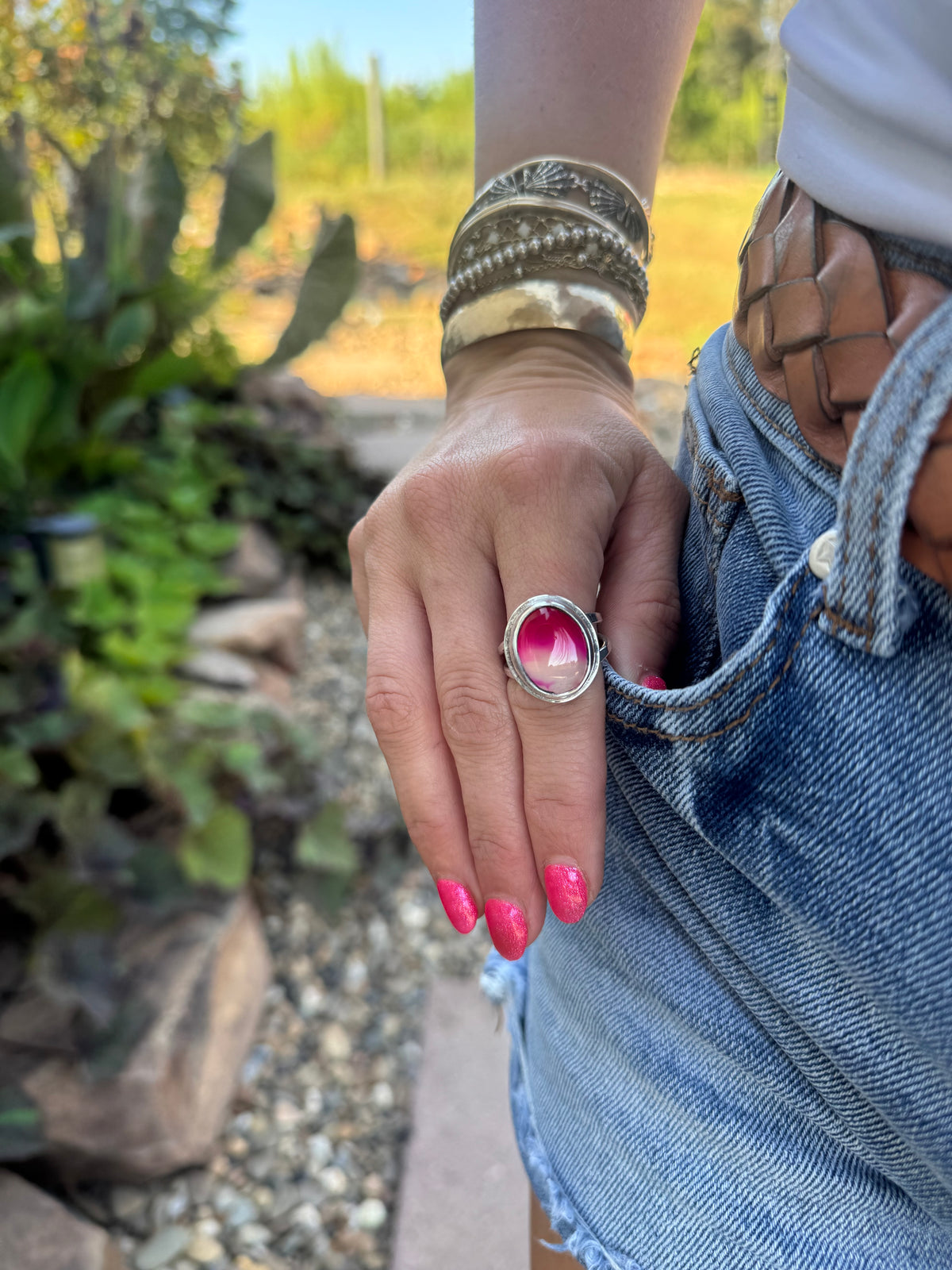 Pink Agate Glow Ring size 9