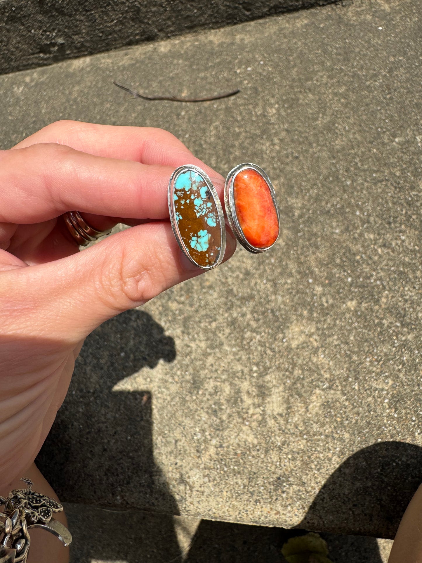 Spiny oyster and turquoise adjustable ring