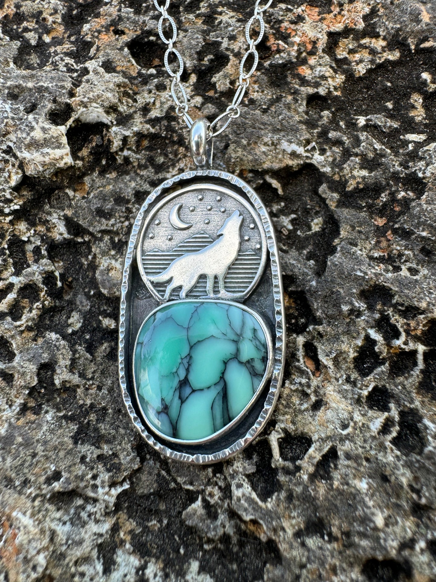 Howling wolf Variscite necklace