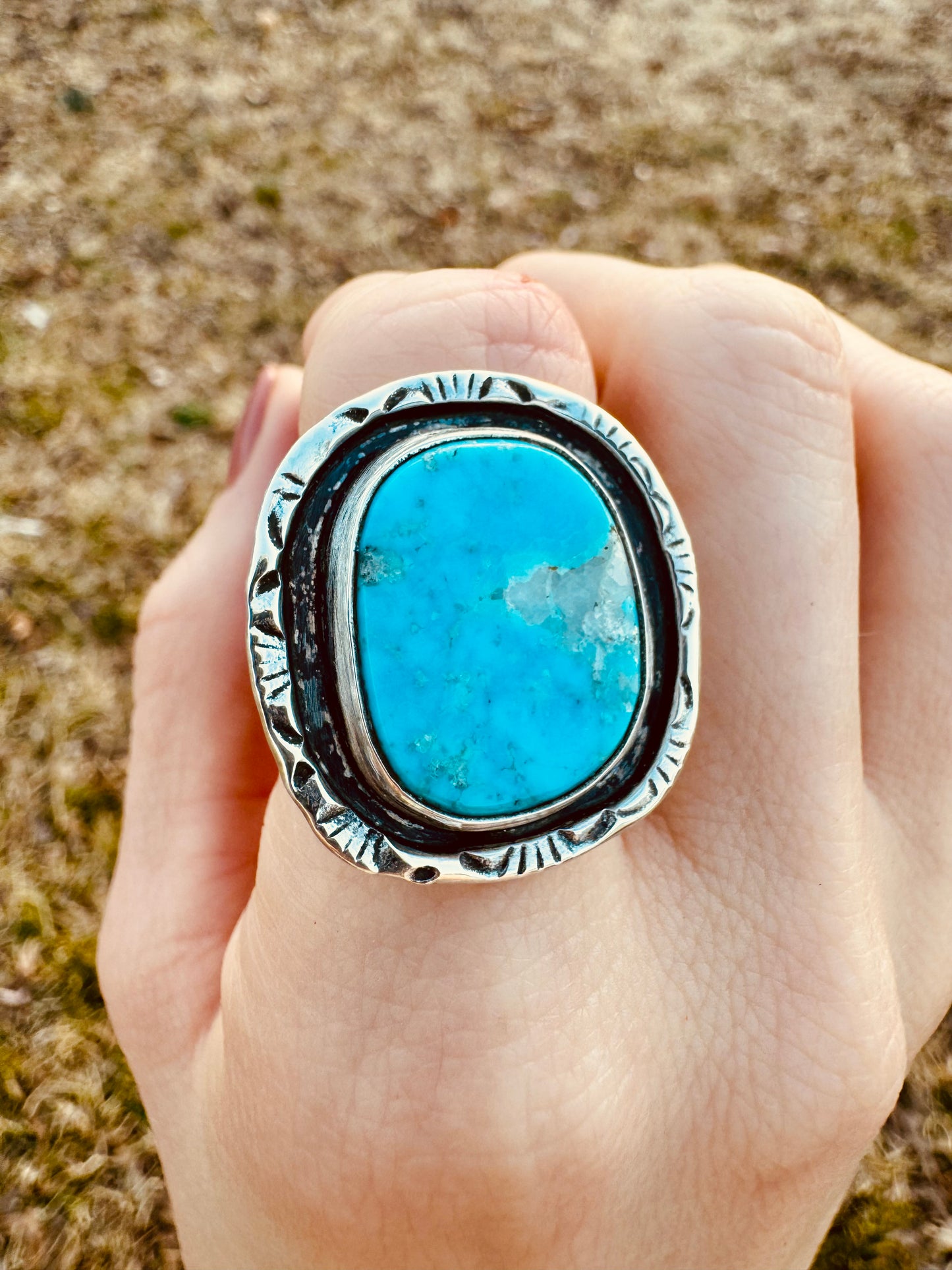 Bright blue turquoise shadowbox ring size 6