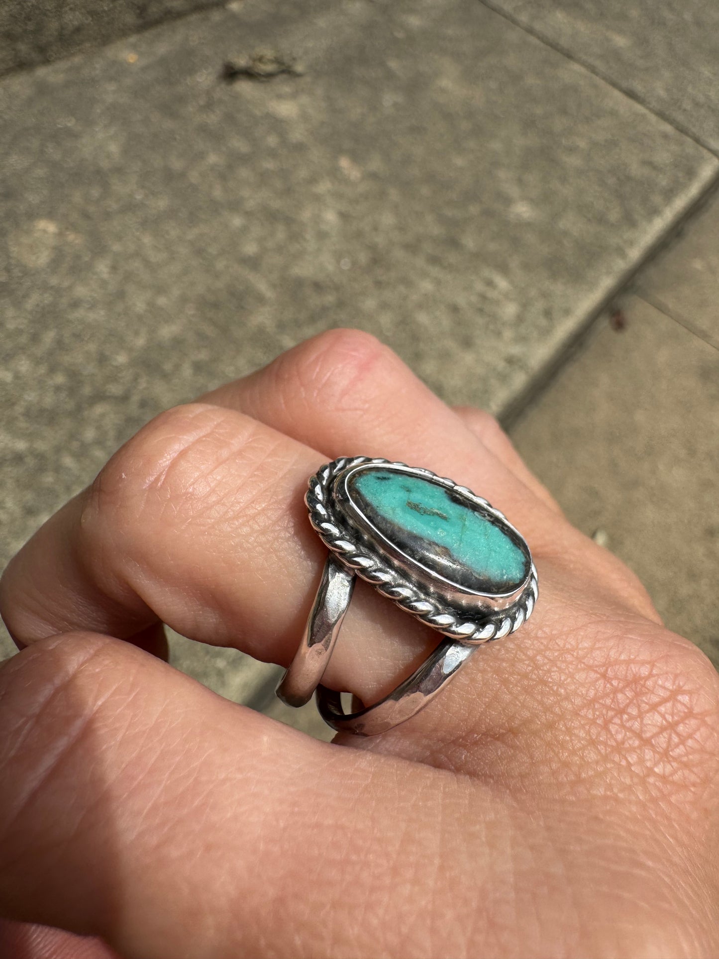 Black and Green turquoise ring size 8