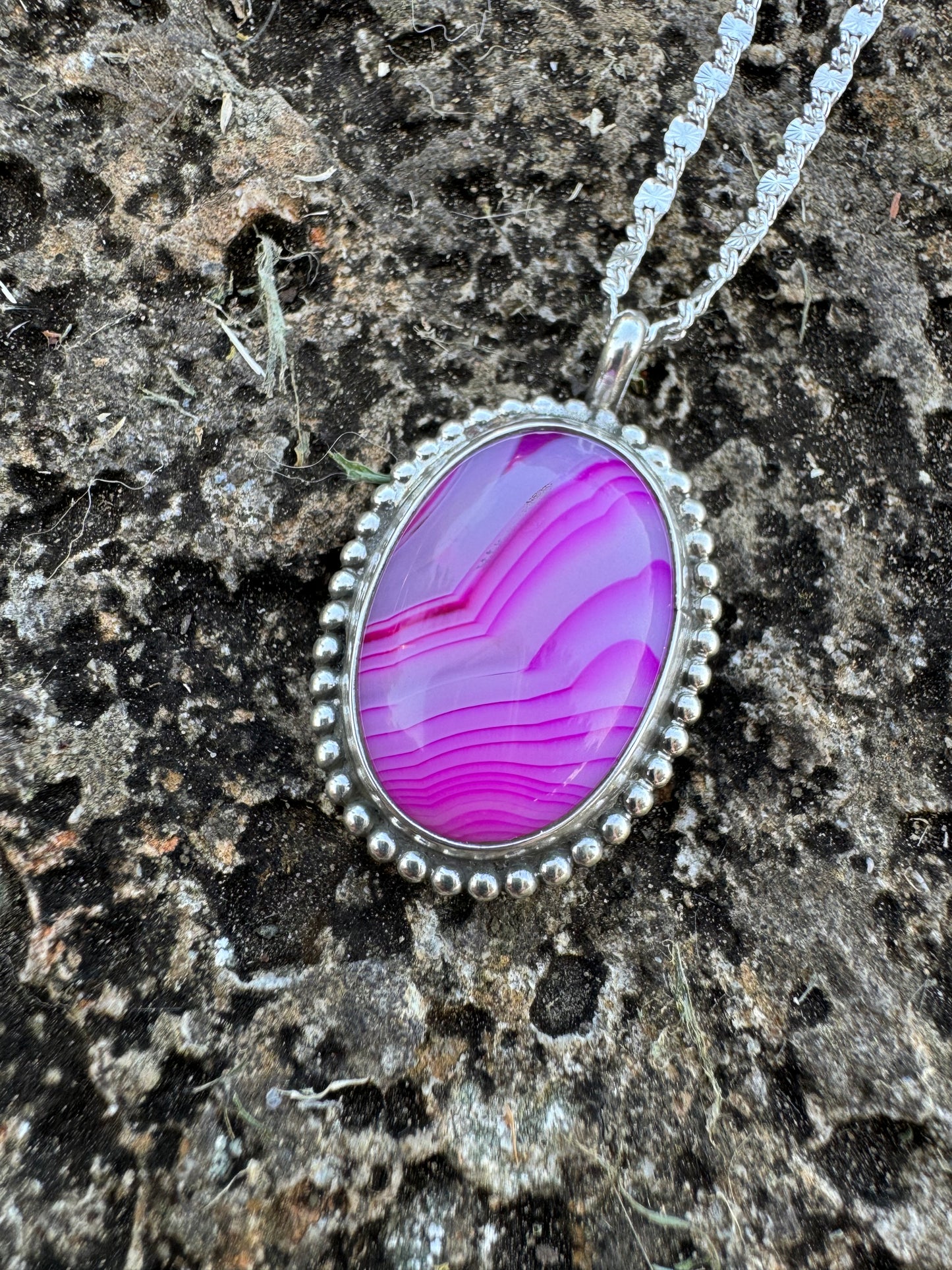 Pink banded agate necklace