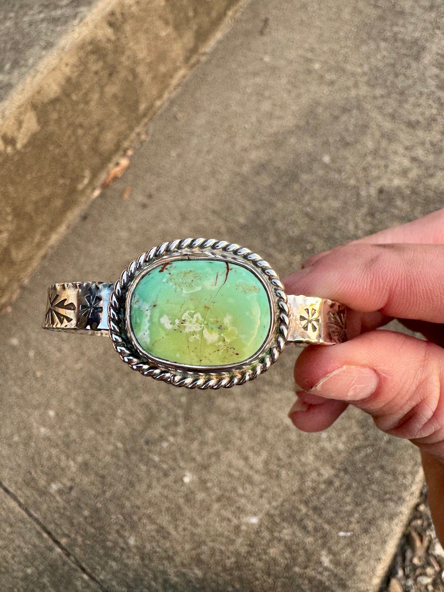 Green Tyrone Turquoise Stamped Cuff Bracelet