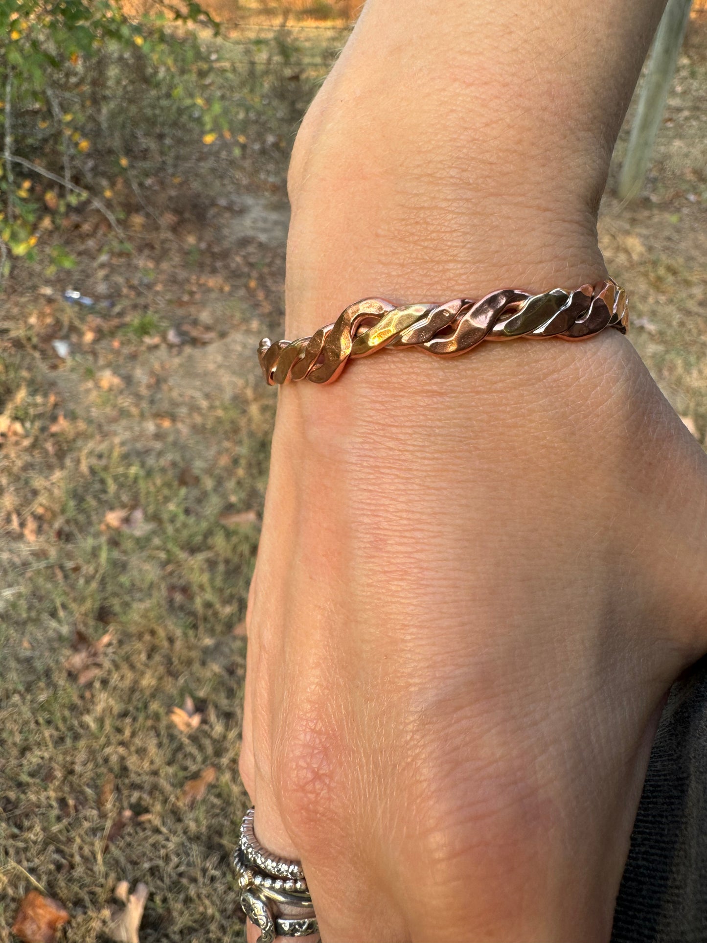 Brass and copper braided cuff