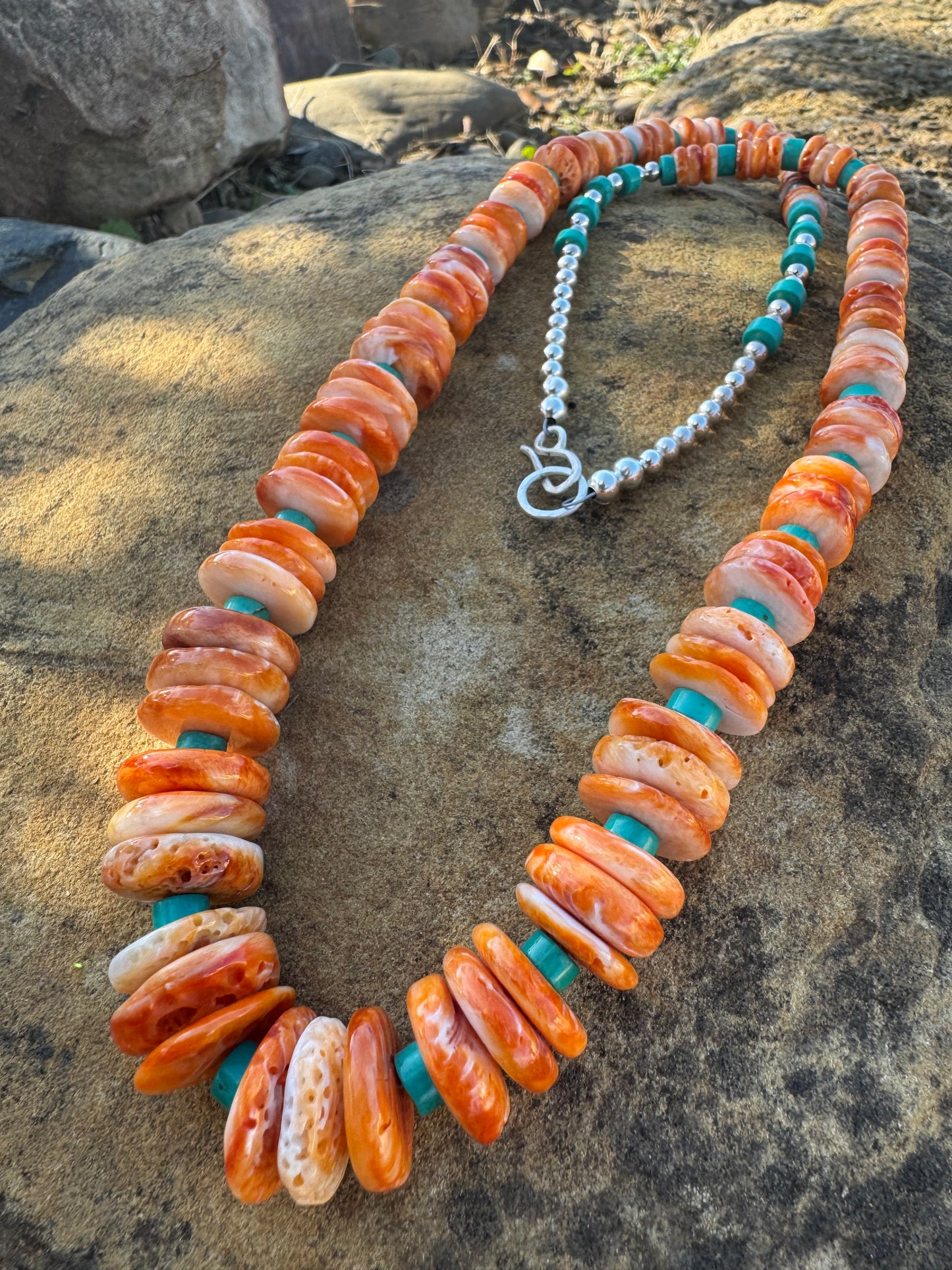Spiny oyster and turquoise Heishi Beaded Necklace