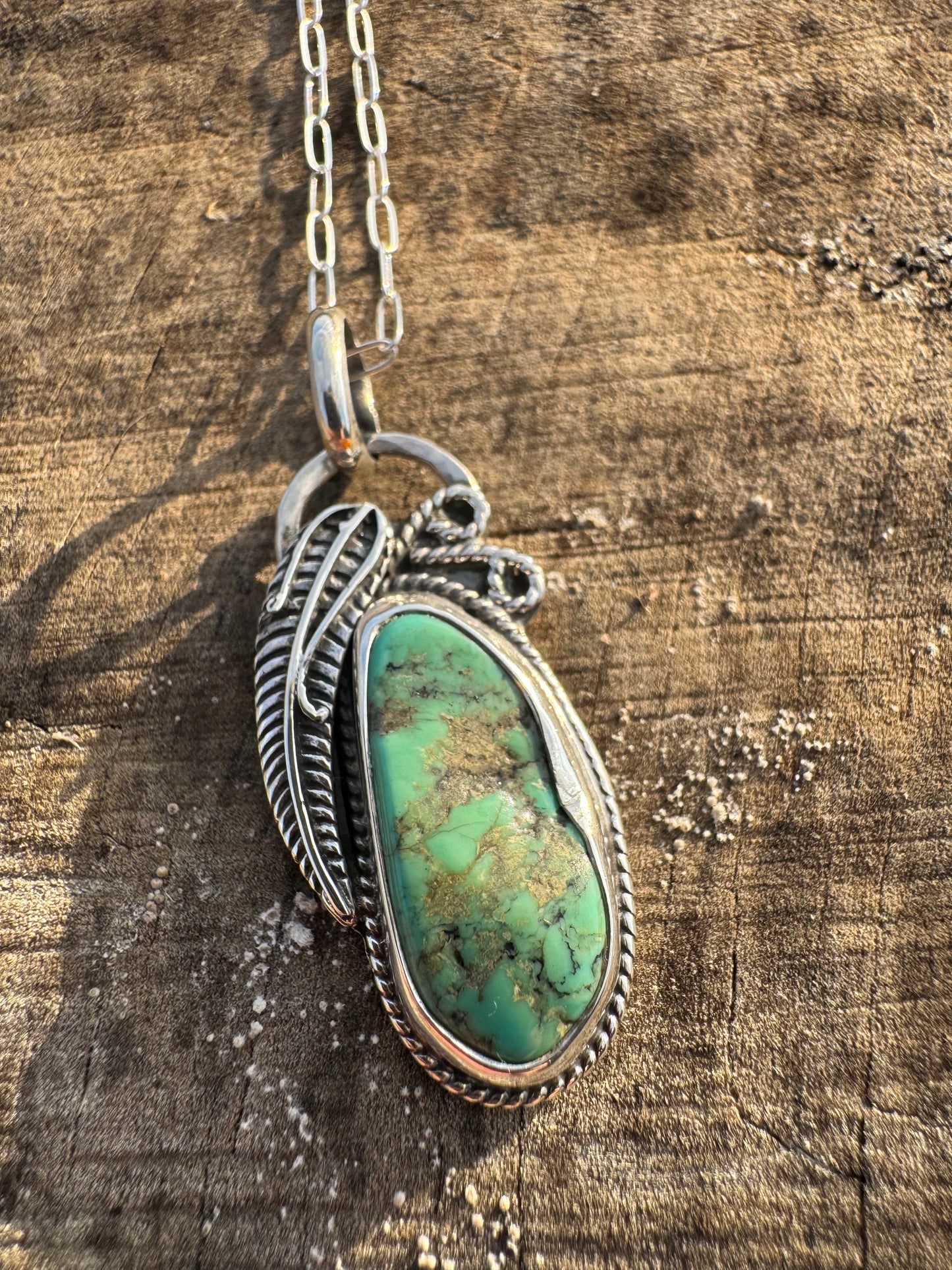 Nugget Turquoise Feather Pendant