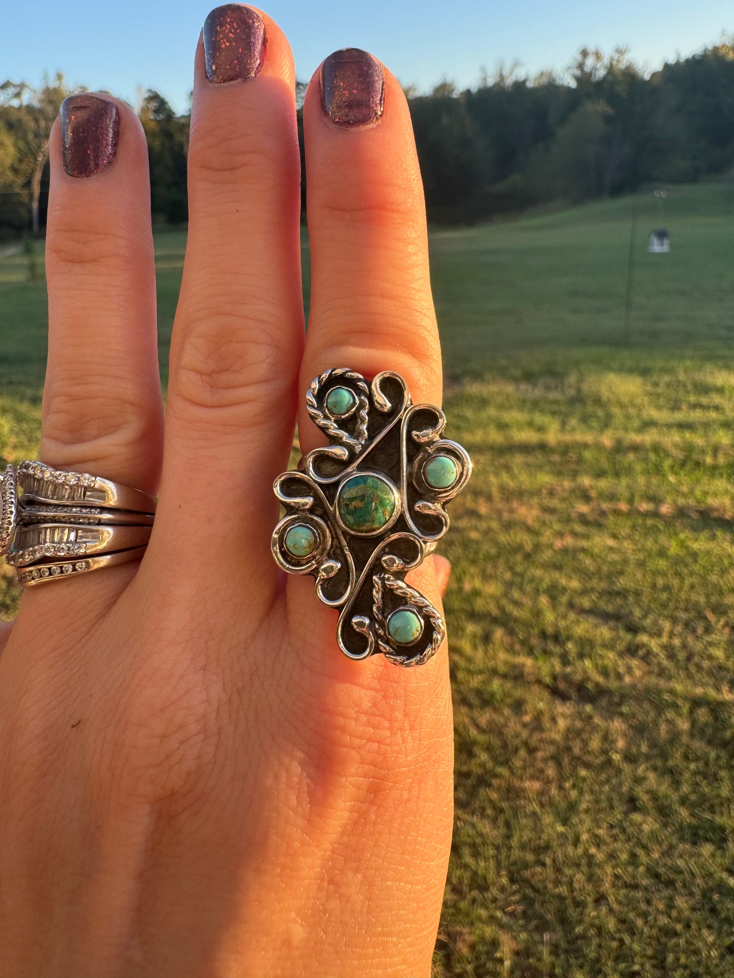 Filigree Turquoise Statement ring size 6