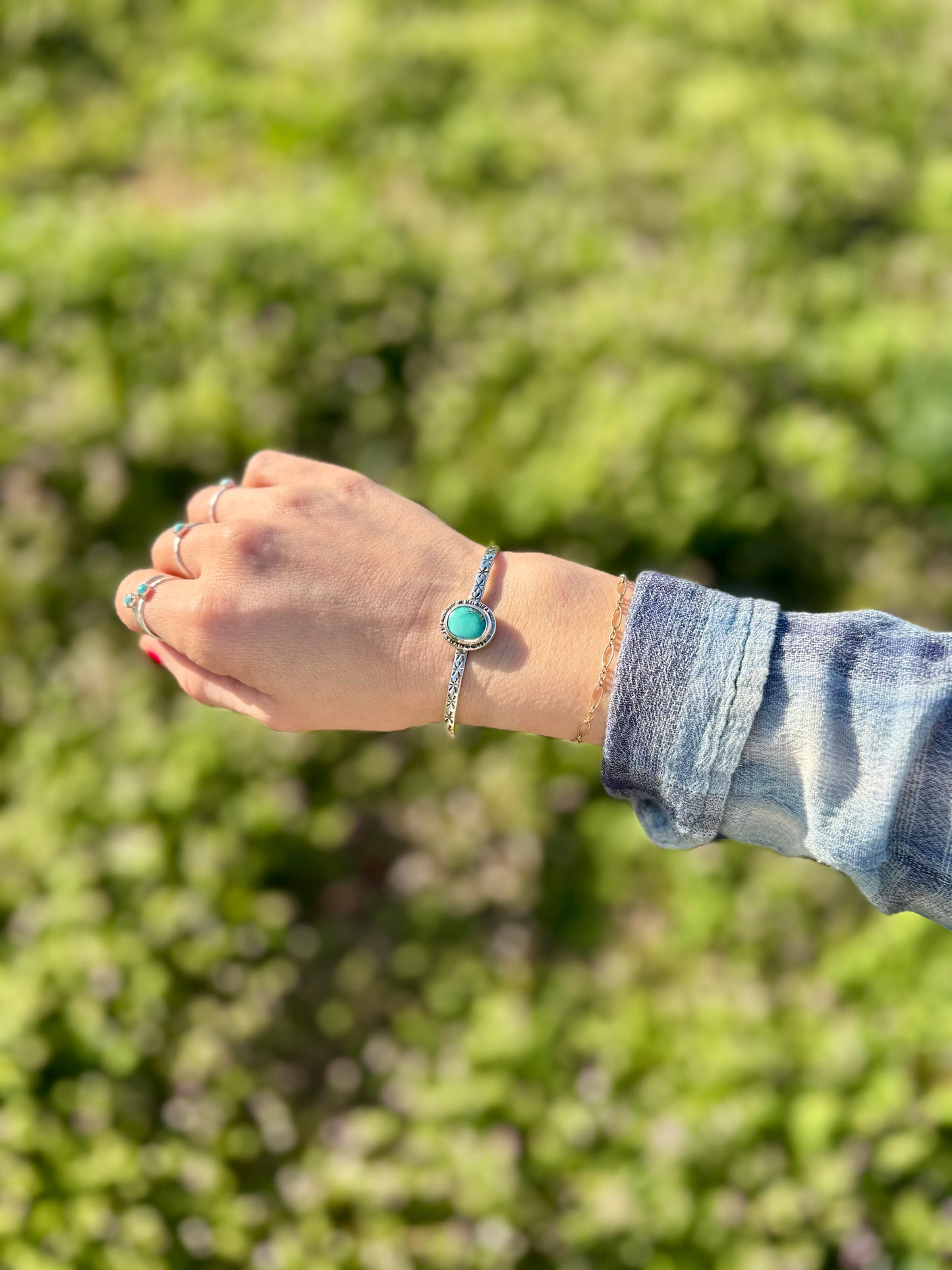 Hand-stamped Turquoise Cuff