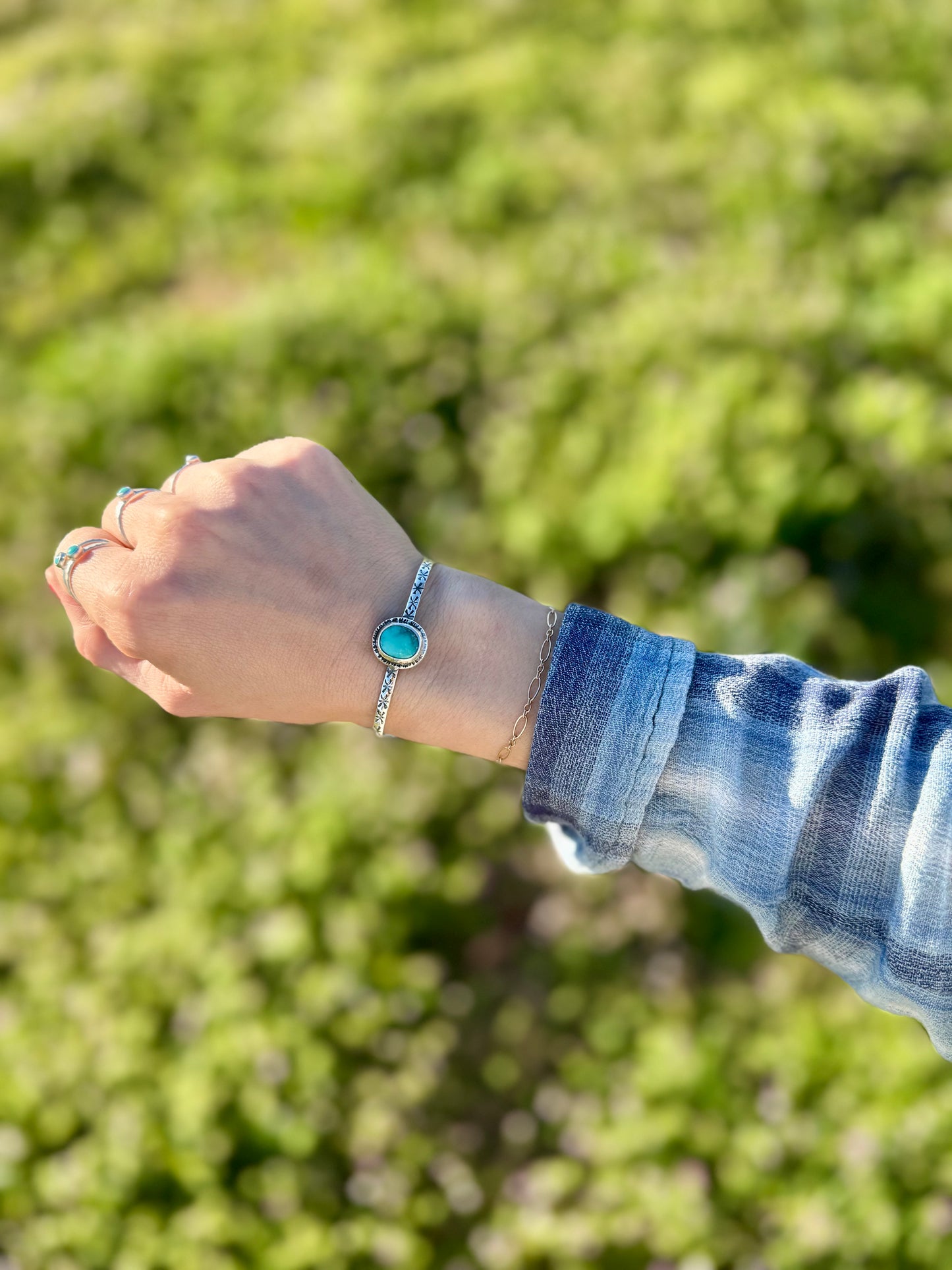 Hand-stamped Turquoise Cuff