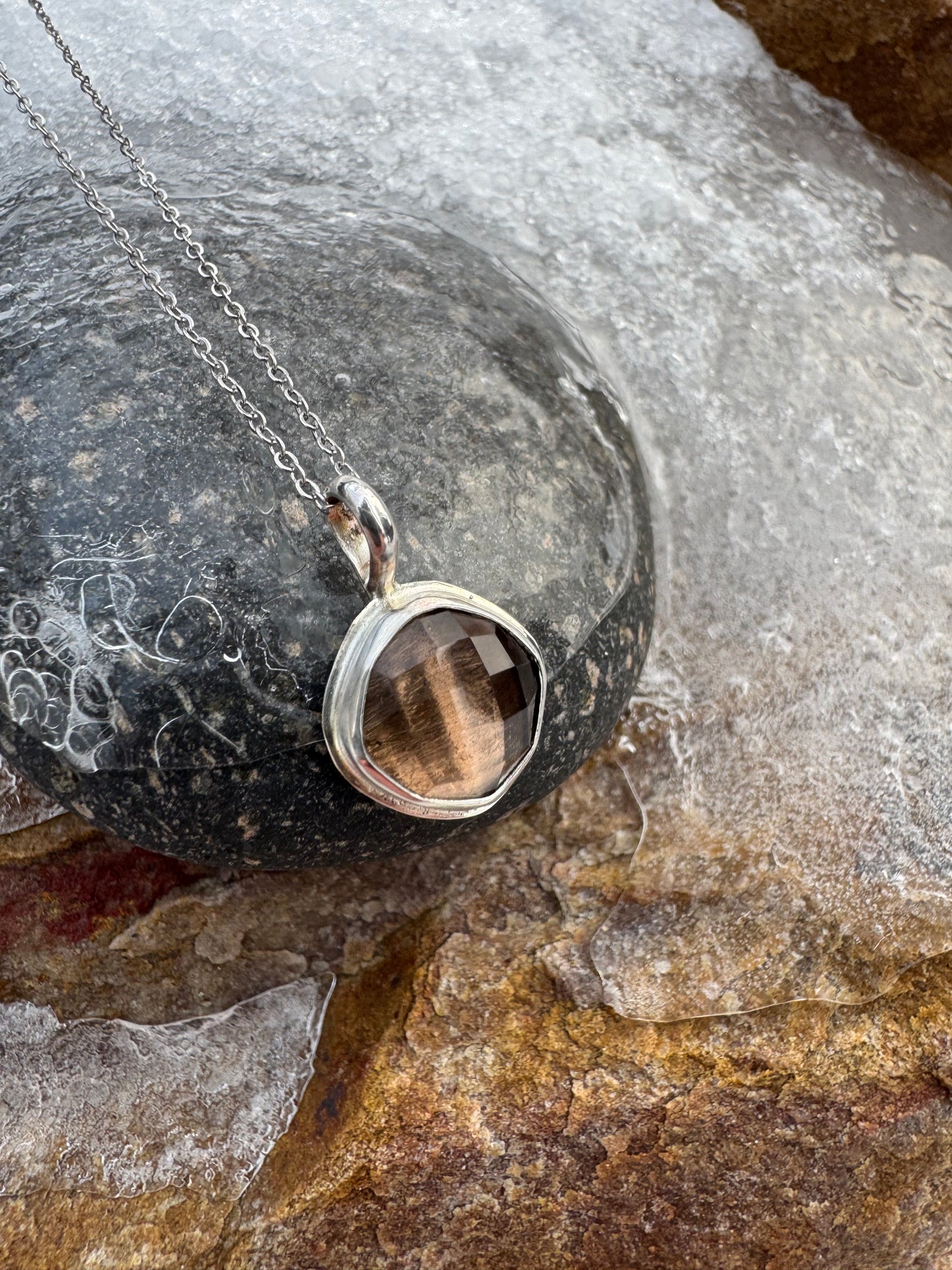 Smoky Quartz Dainty Diagonal Pendant
