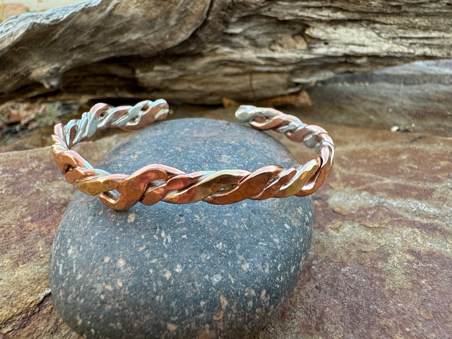 Brass and copper braided cuff