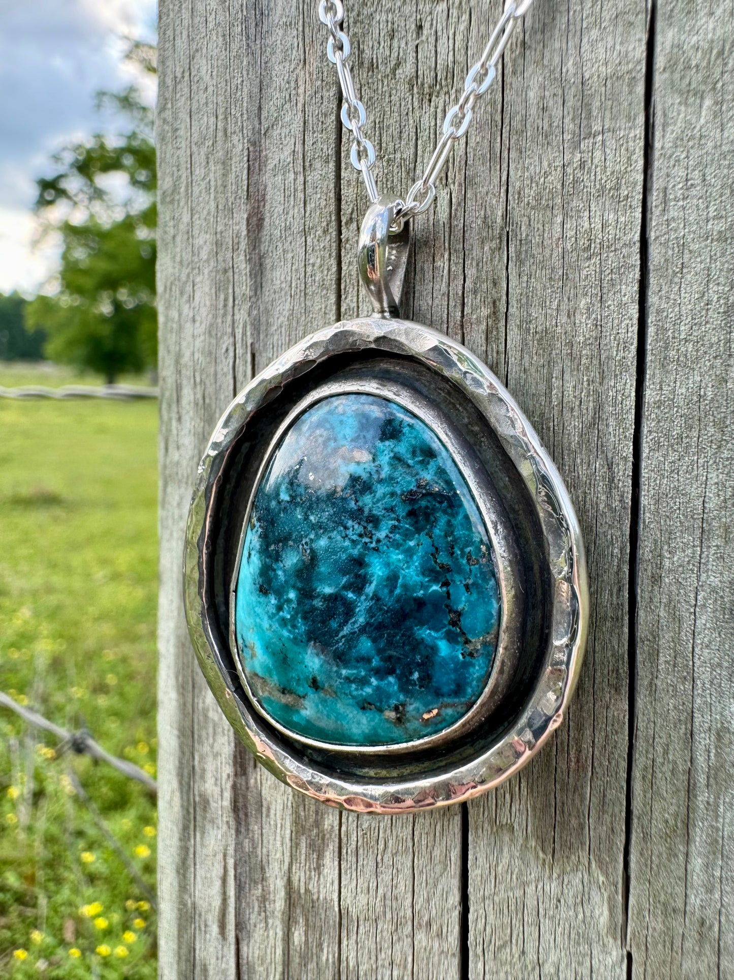 Oversized Morenci turquoise pendant
