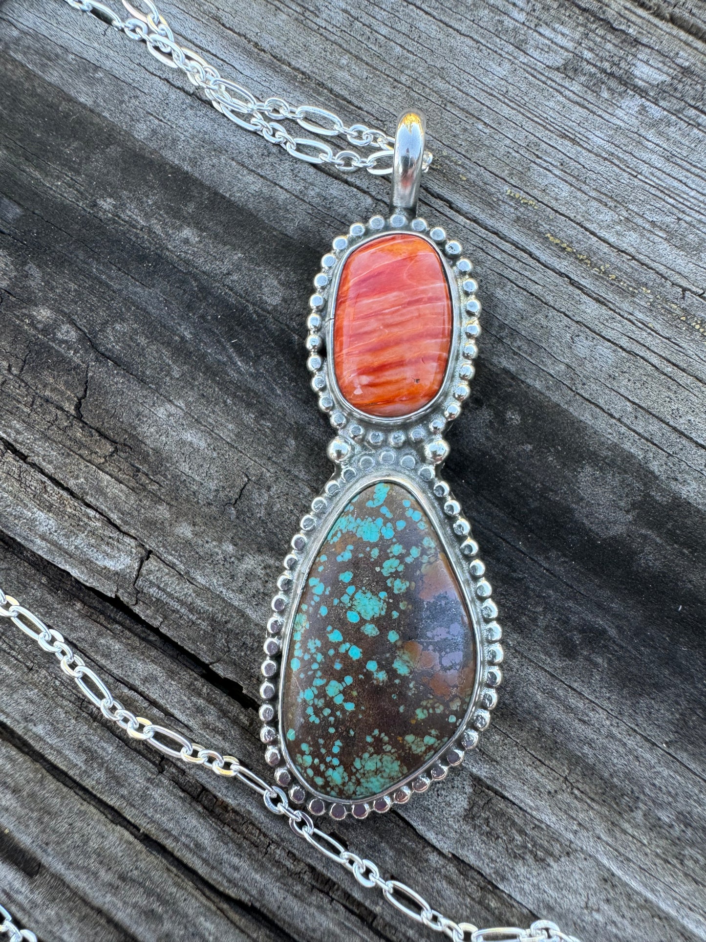 Spiny oyster and turquoise pendant