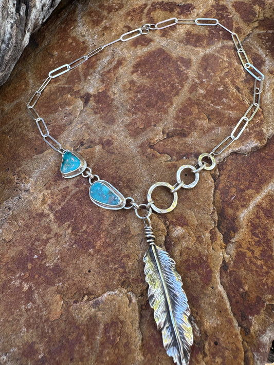 Feather and Sky Campitos Turquoise Statement Necklace