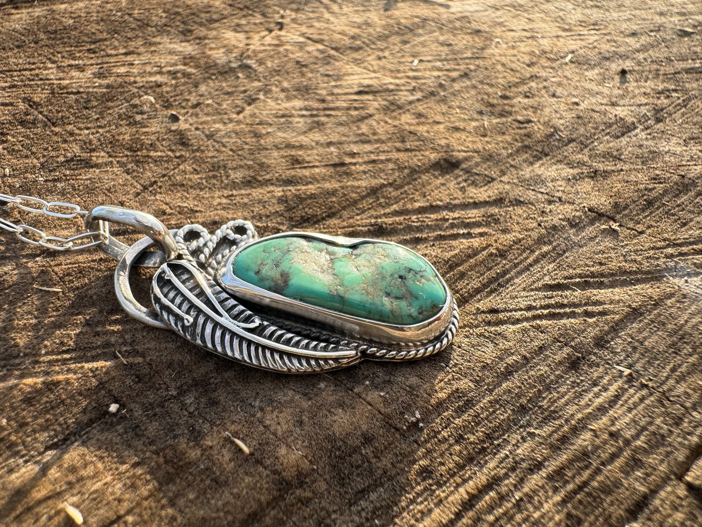 Nugget Turquoise Feather Pendant