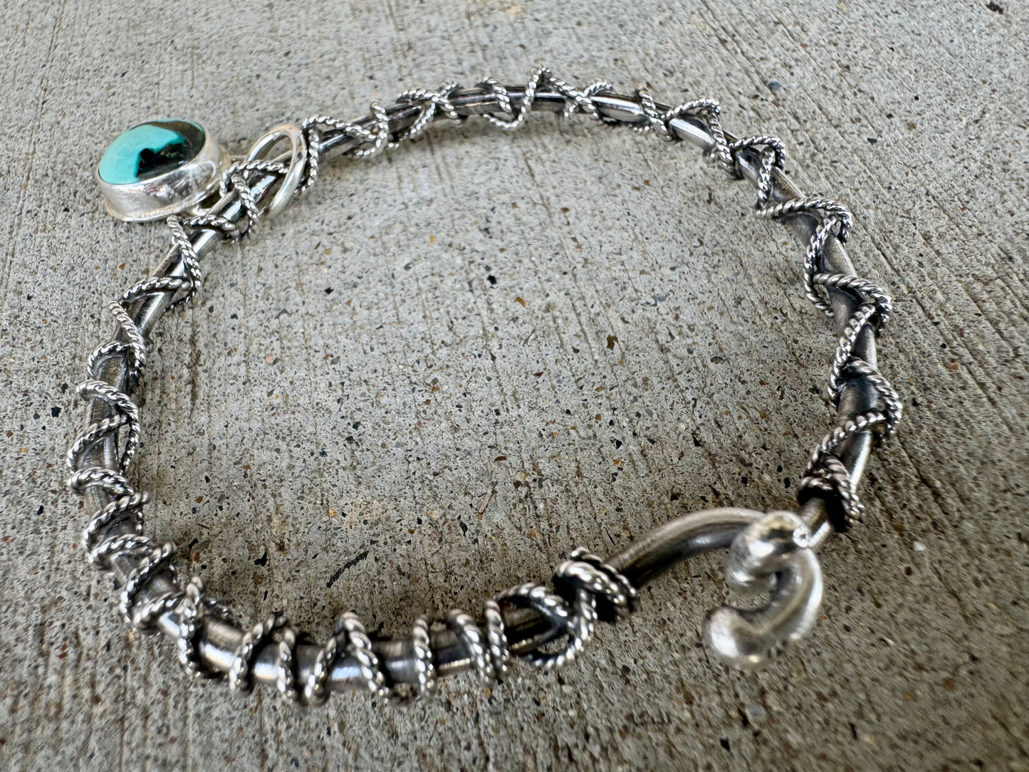 Knotted Rope Bangle with turquoise charm