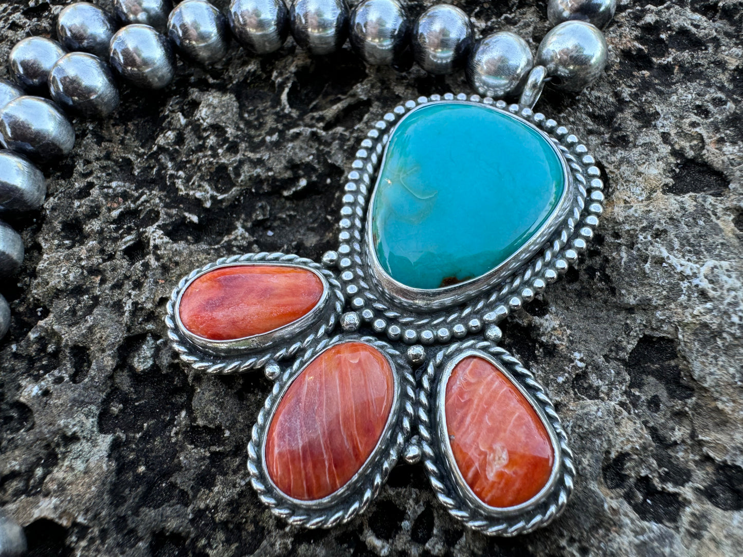 Turquoise and Spiny oyster Navajo Pearl Necklace