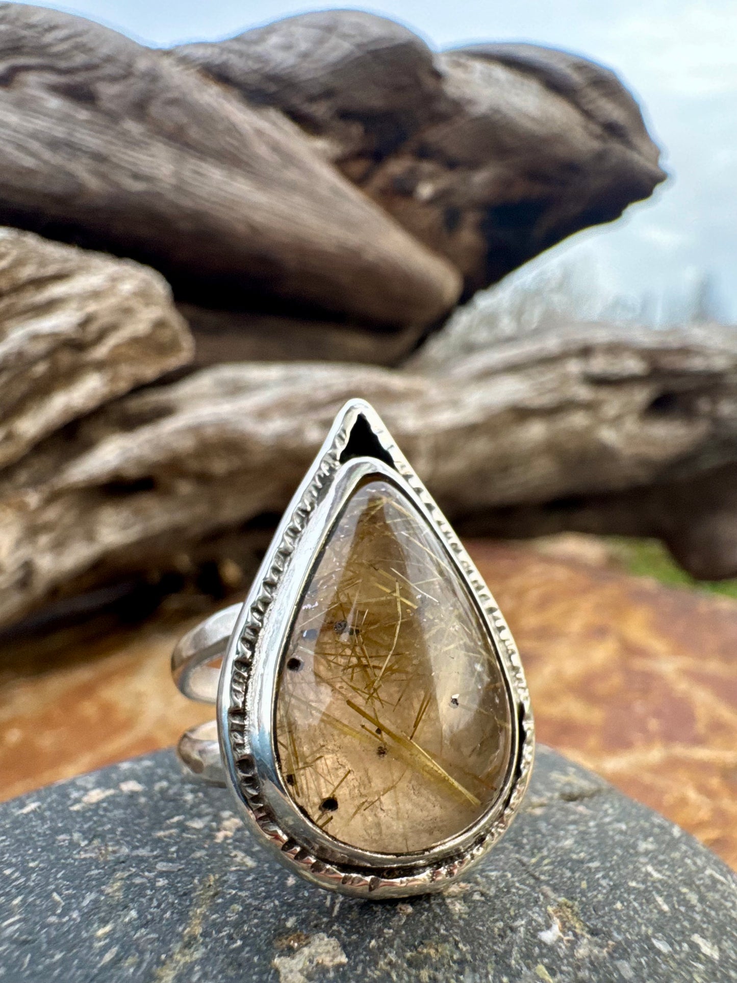 Rutilated Quartz Pear Ring size 6