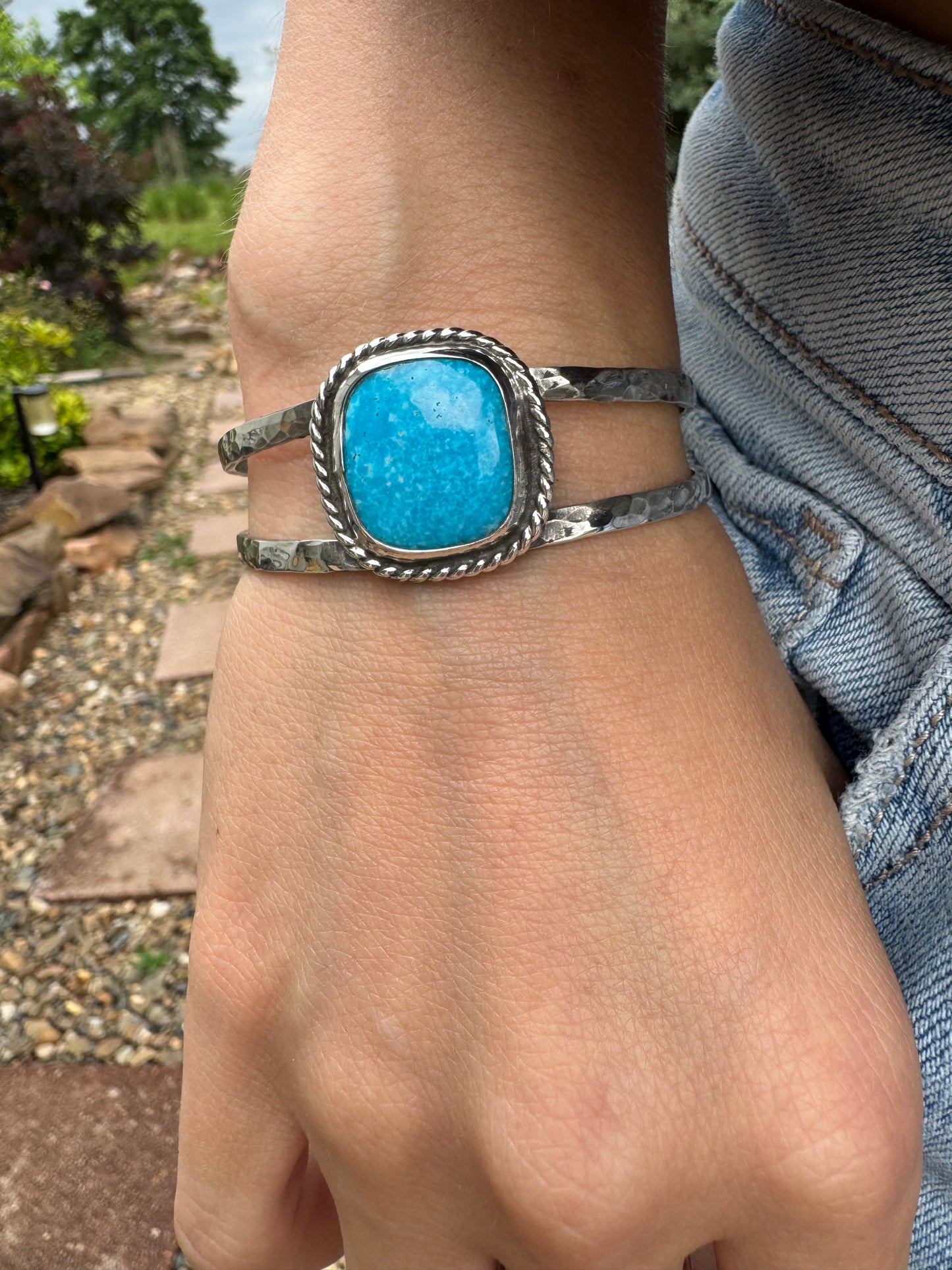 Bright turquoise hammered cuff
