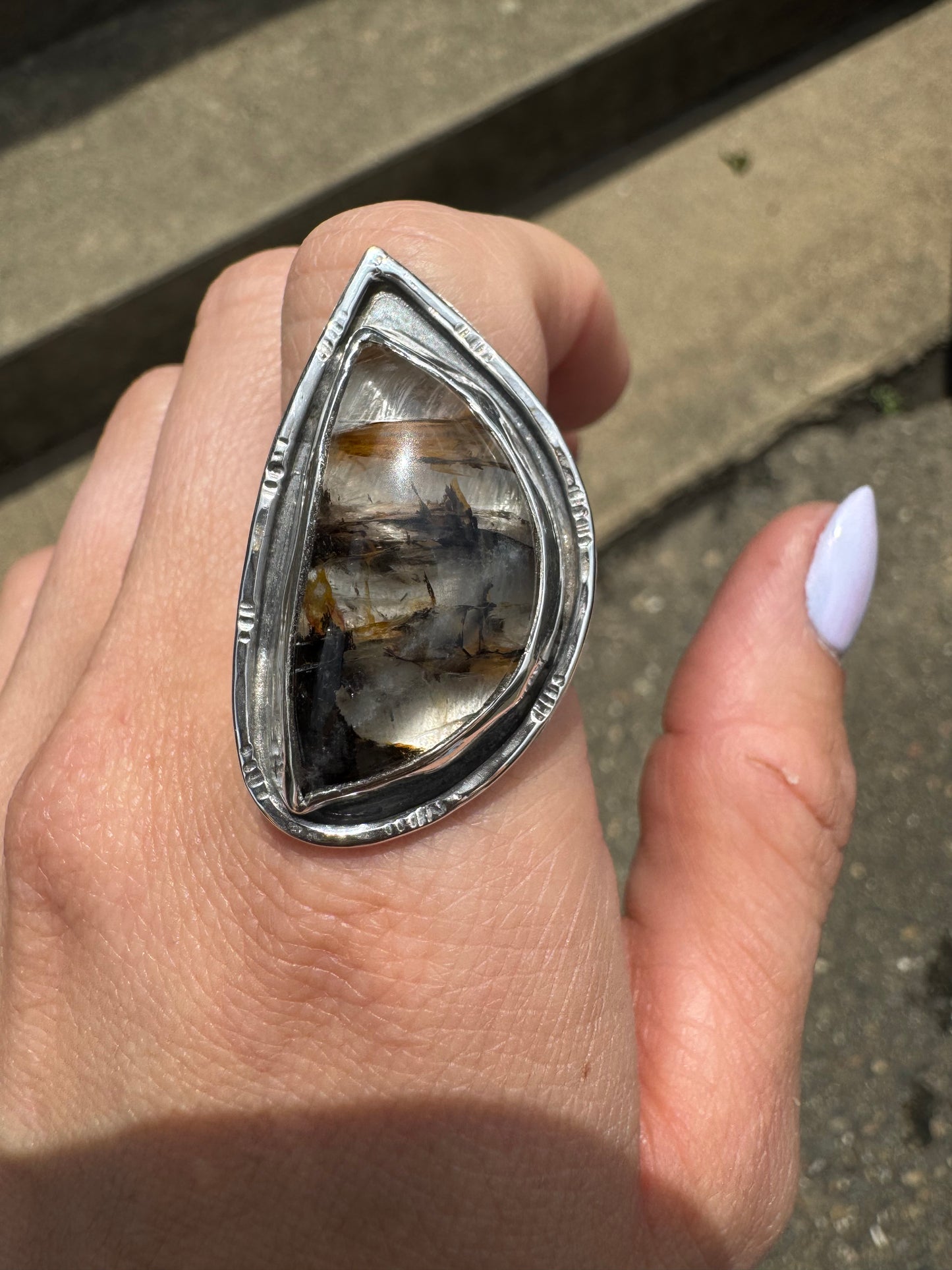 Dendritic Quartz statement ring size 9