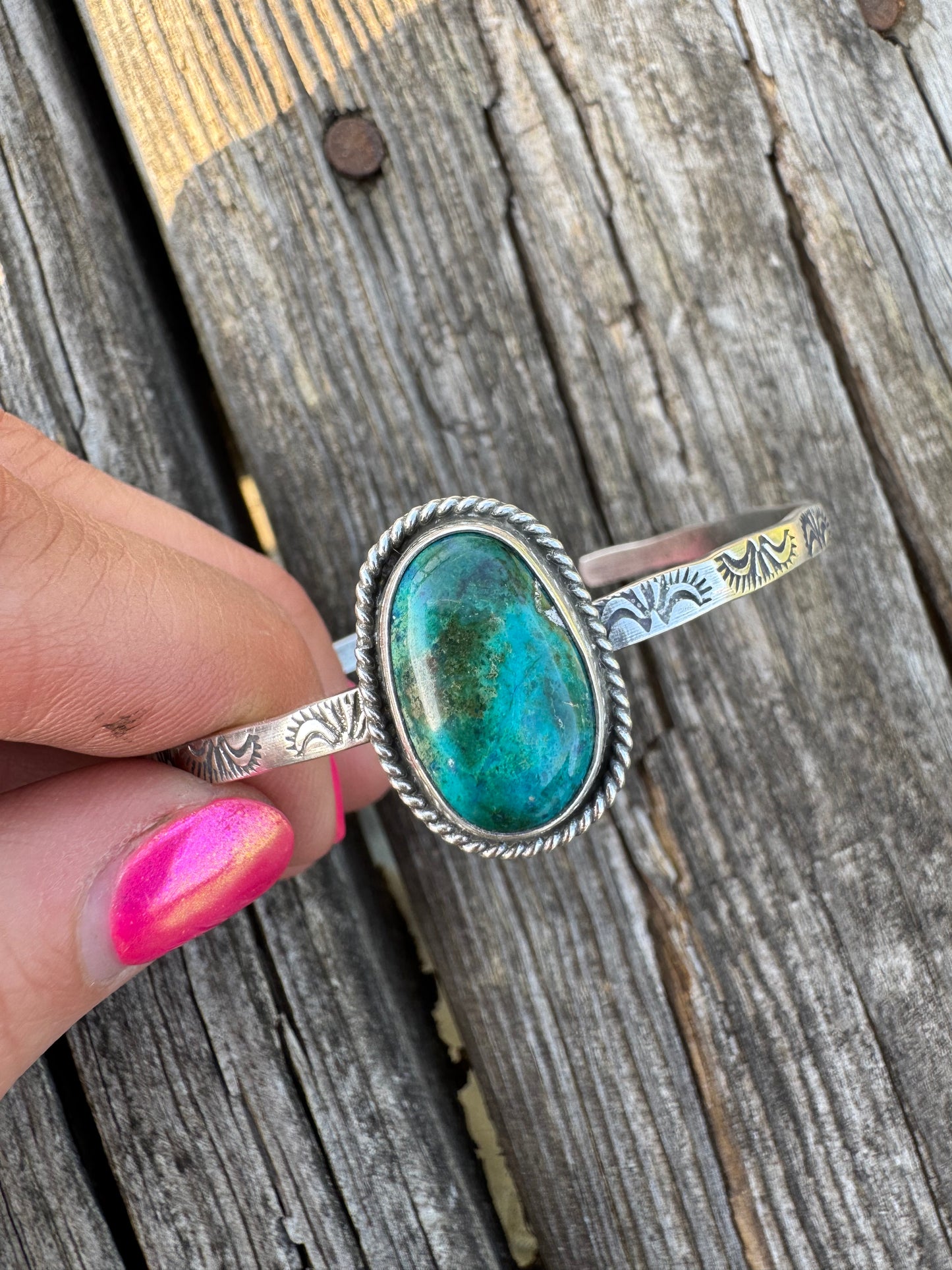 Chrysocolla Hand-stamped Cuff