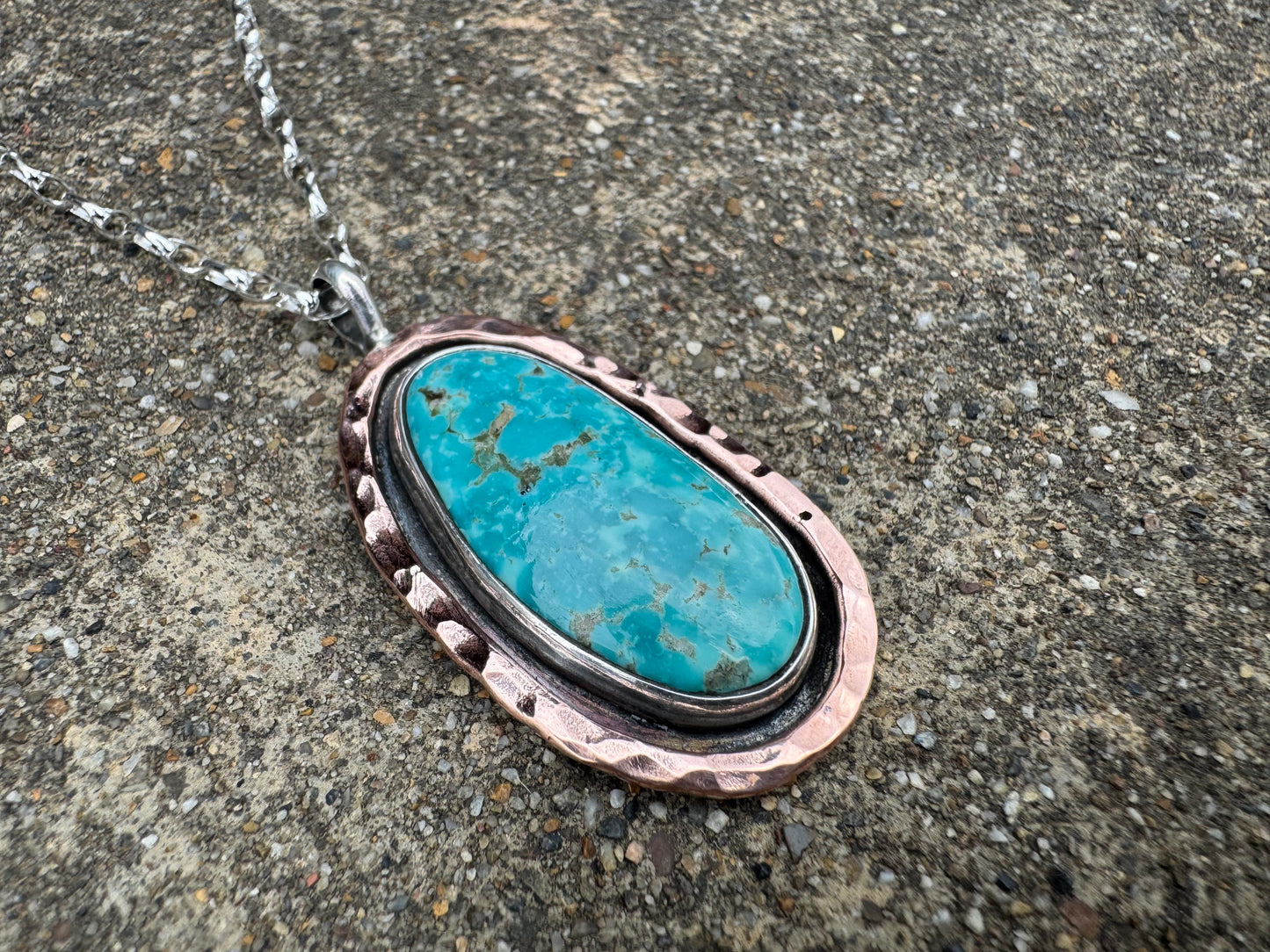 Water webbed Turquoise pendant with Copper Shadowbox